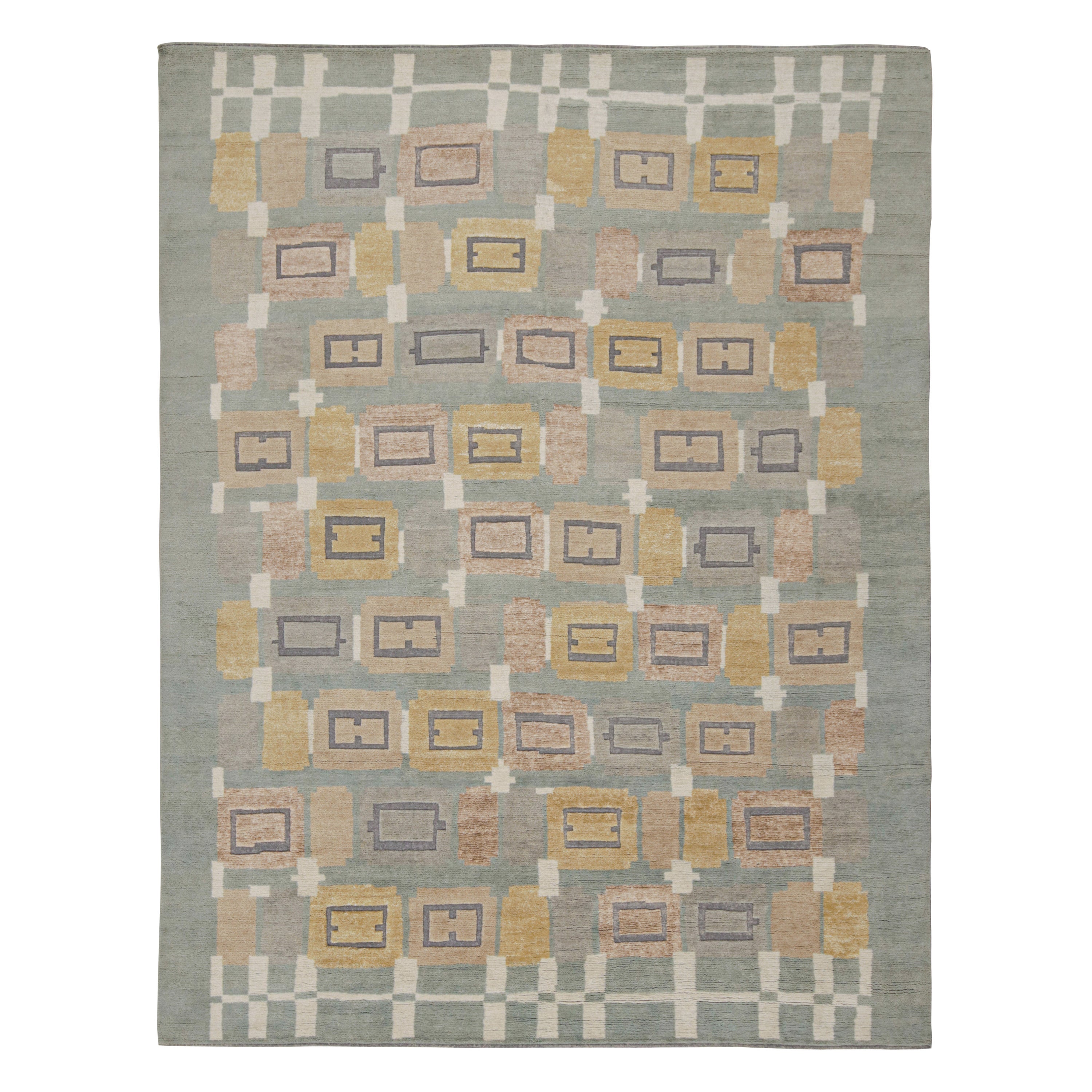 Tapis de style scandinave de Rug & Kilim à motifs bleus, bruns, dorés et gris