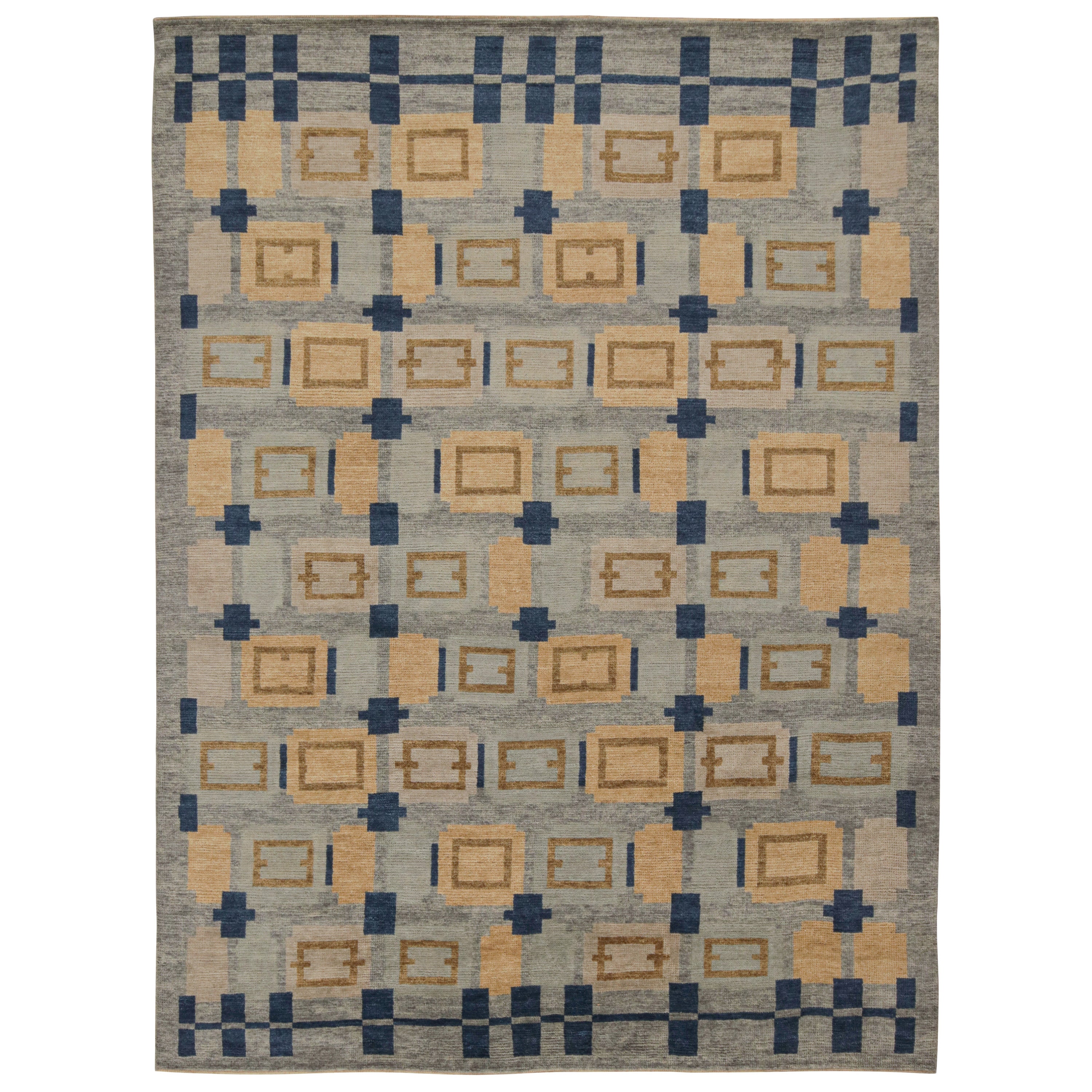 Tapis de style scandinave à motifs géométriques bleus, bruns et gris de Rug & Kilim