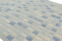 Rug & Kilim’s Scandinavian Style Rug in Blue, Cream & Gray Geometric Patterns