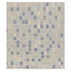 Rug & Kilim’s Scandinavian Style Rug in Blue, Cream & Gray Geometric Patterns