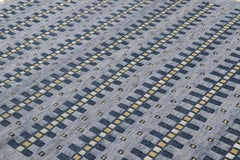 Rug & Kilim’s Scandinavian Style Rug in Blue, Gold and White Geometric Patterns