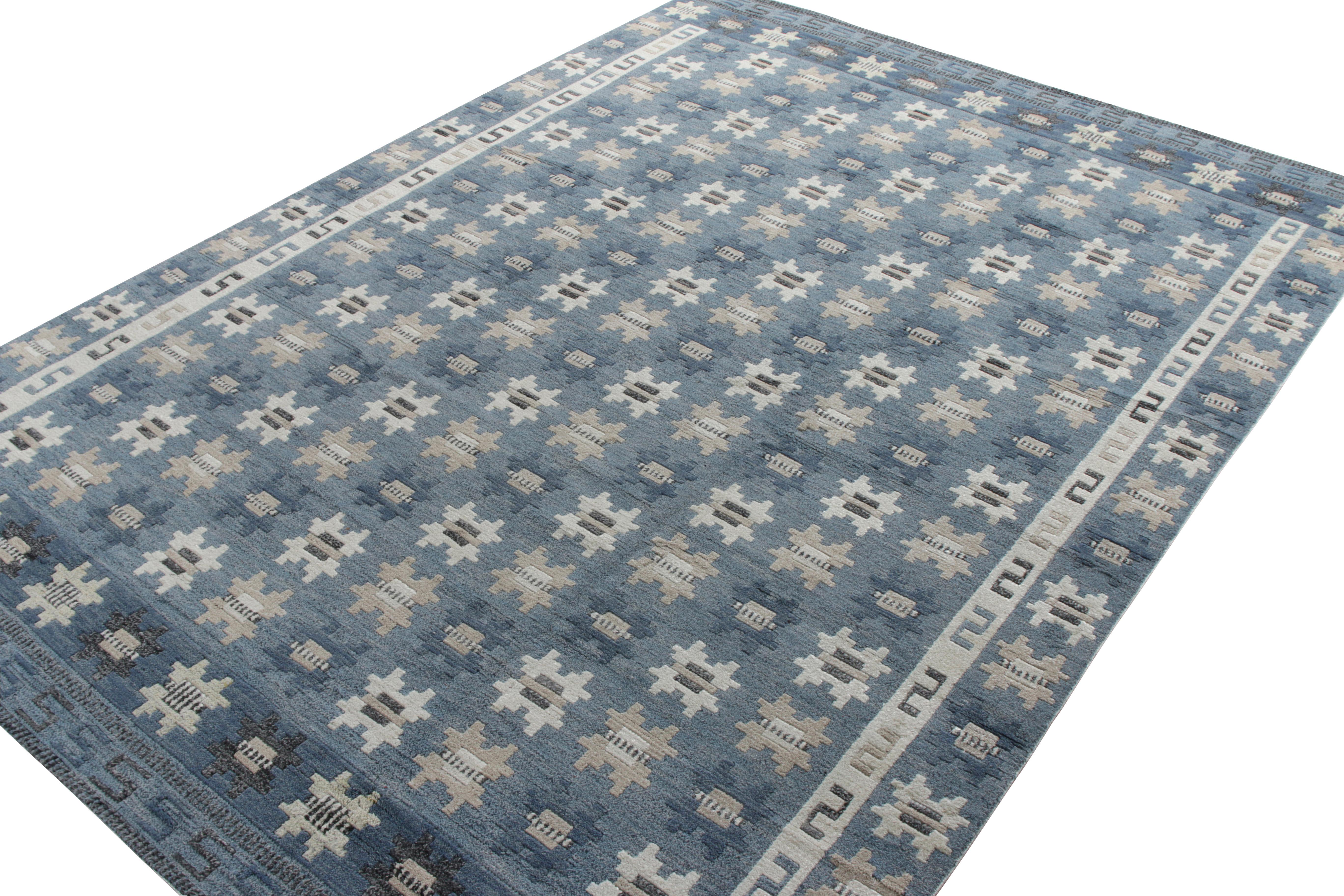 Other Rug & Kilim’s Scandinavian Style rug in Blue, Gray Geometric Pattern For Sale