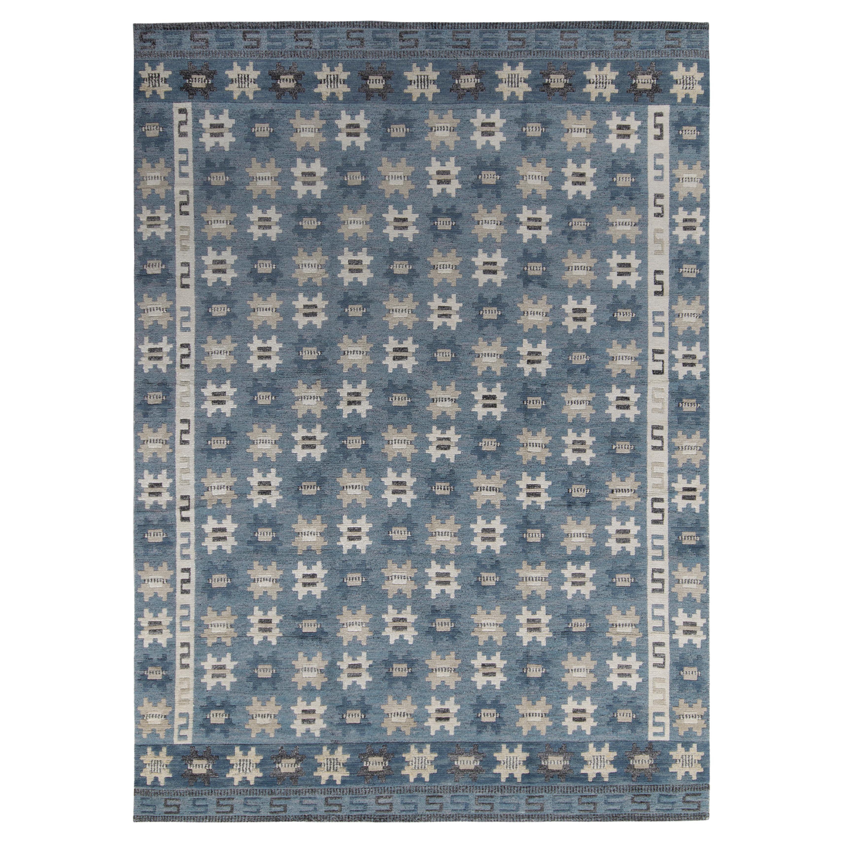 Rug & Kilim’s Scandinavian Style rug in Blue, Gray Geometric Pattern
