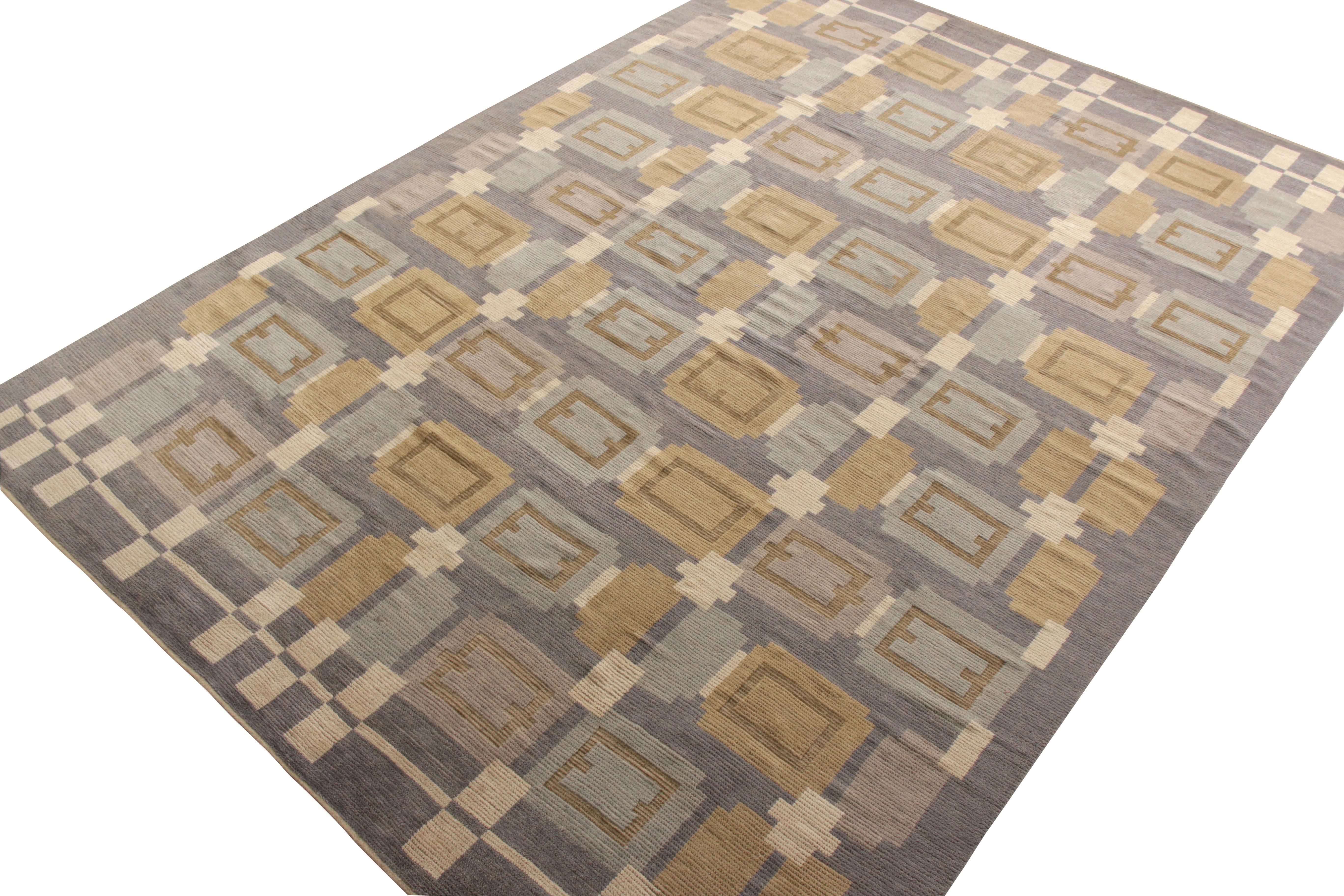 Teppich & Kilims Skandinavischer Stil Teppich in Blau-Grau mit geometrischem Hoch-Low-Muster (Skandinavische Moderne) im Angebot