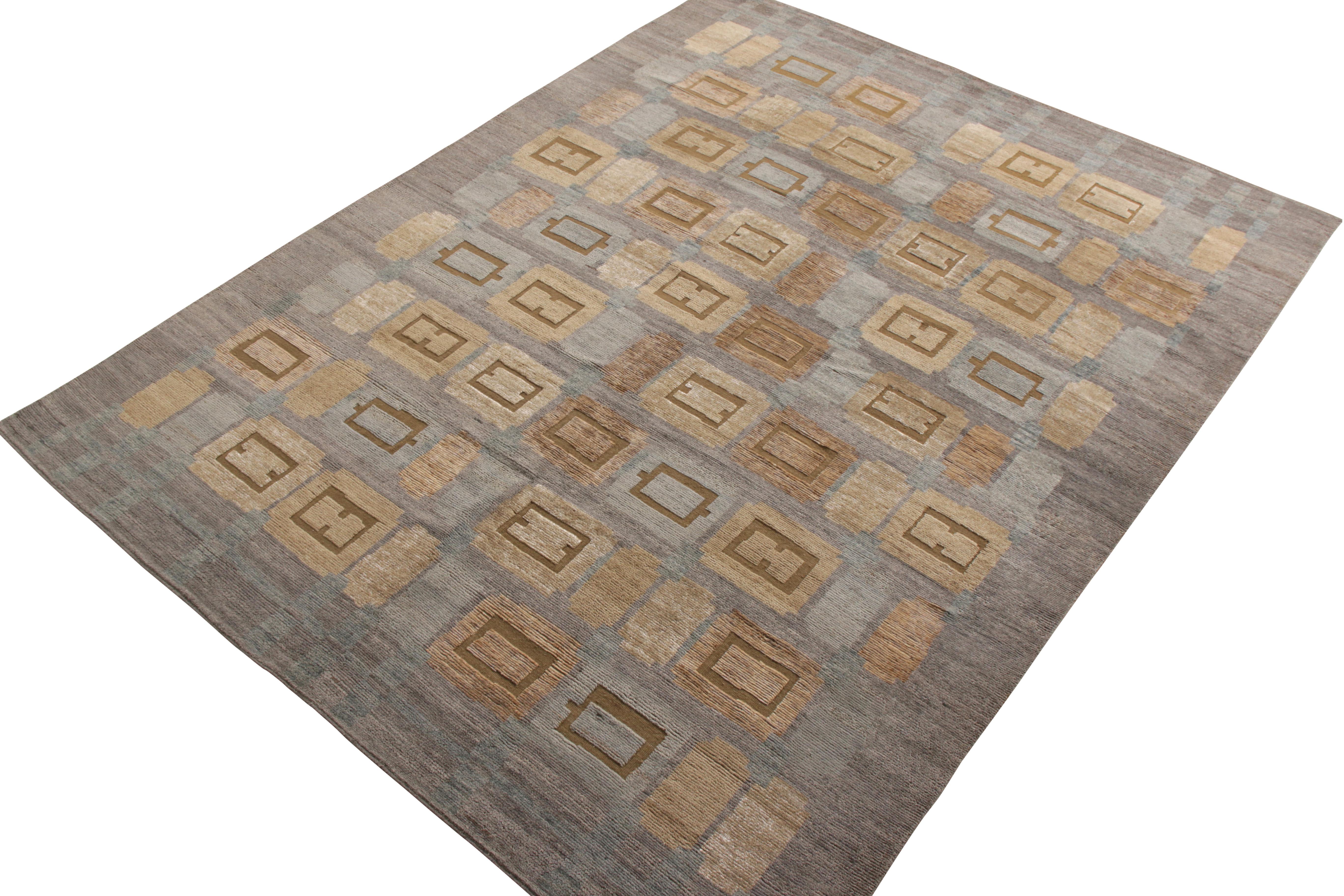 Scandinavian Modern Rug & Kilim’s Scandinavian Style Rug in Blue-Gray High-Low Geometric Pattern