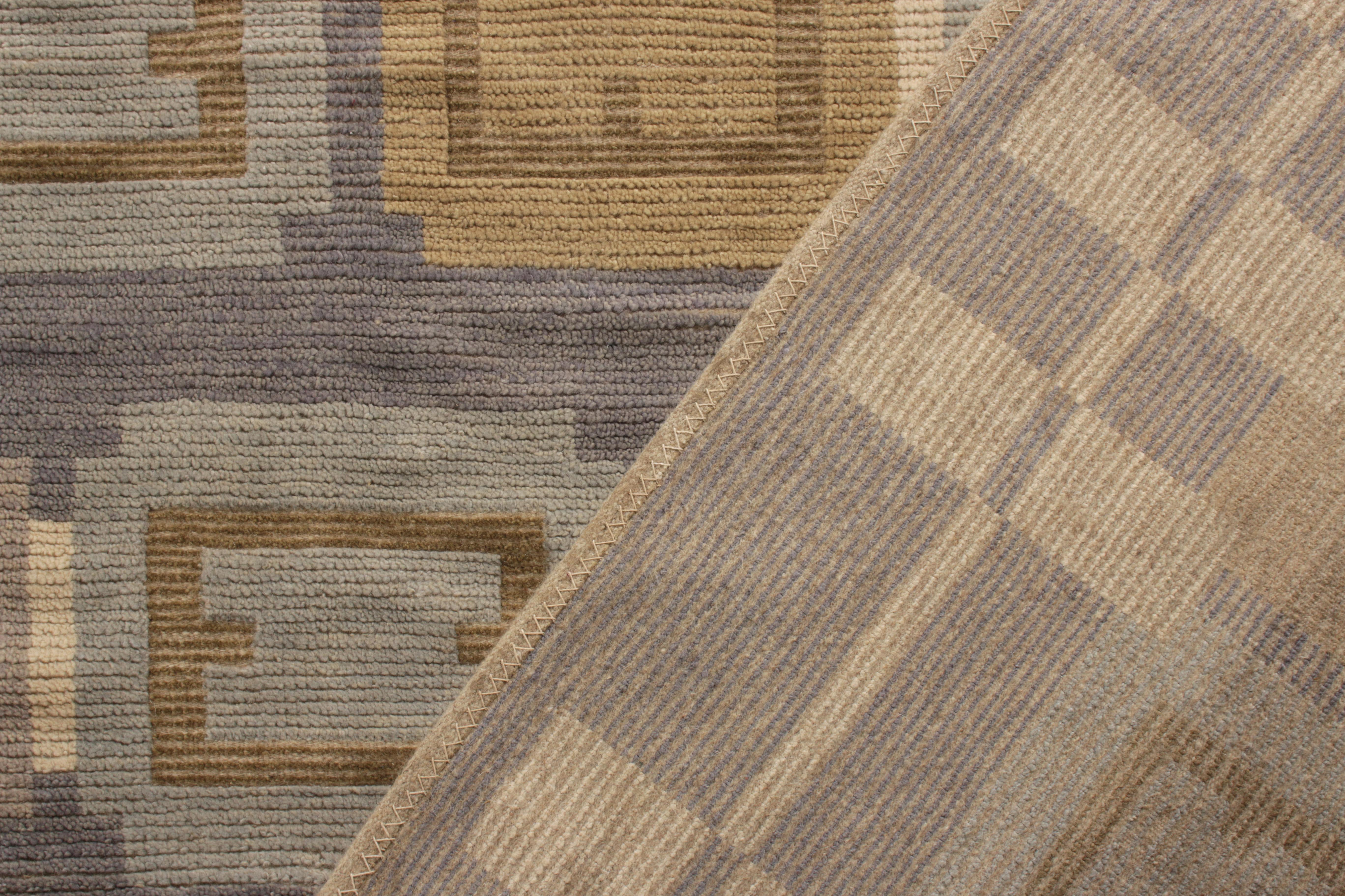 Teppich & Kilims Skandinavischer Stil Teppich in Blau-Grau mit geometrischem Hoch-Low-Muster (Handgeknüpft) im Angebot