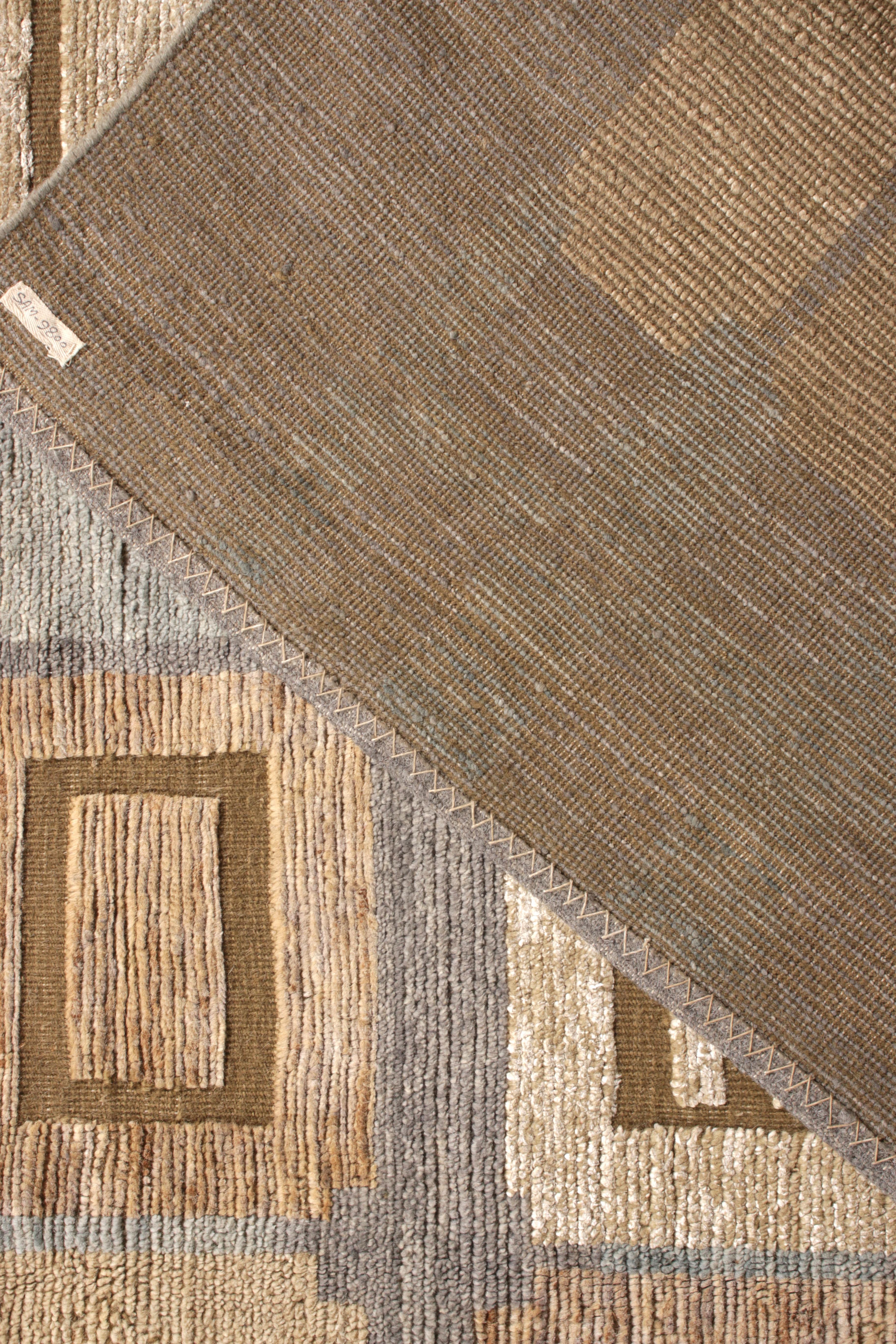 Teppich & Kilims Skandinavischer Stil Teppich in Blau-Grau mit geometrischem Hoch-Low-Muster (Handgeknüpft) im Angebot