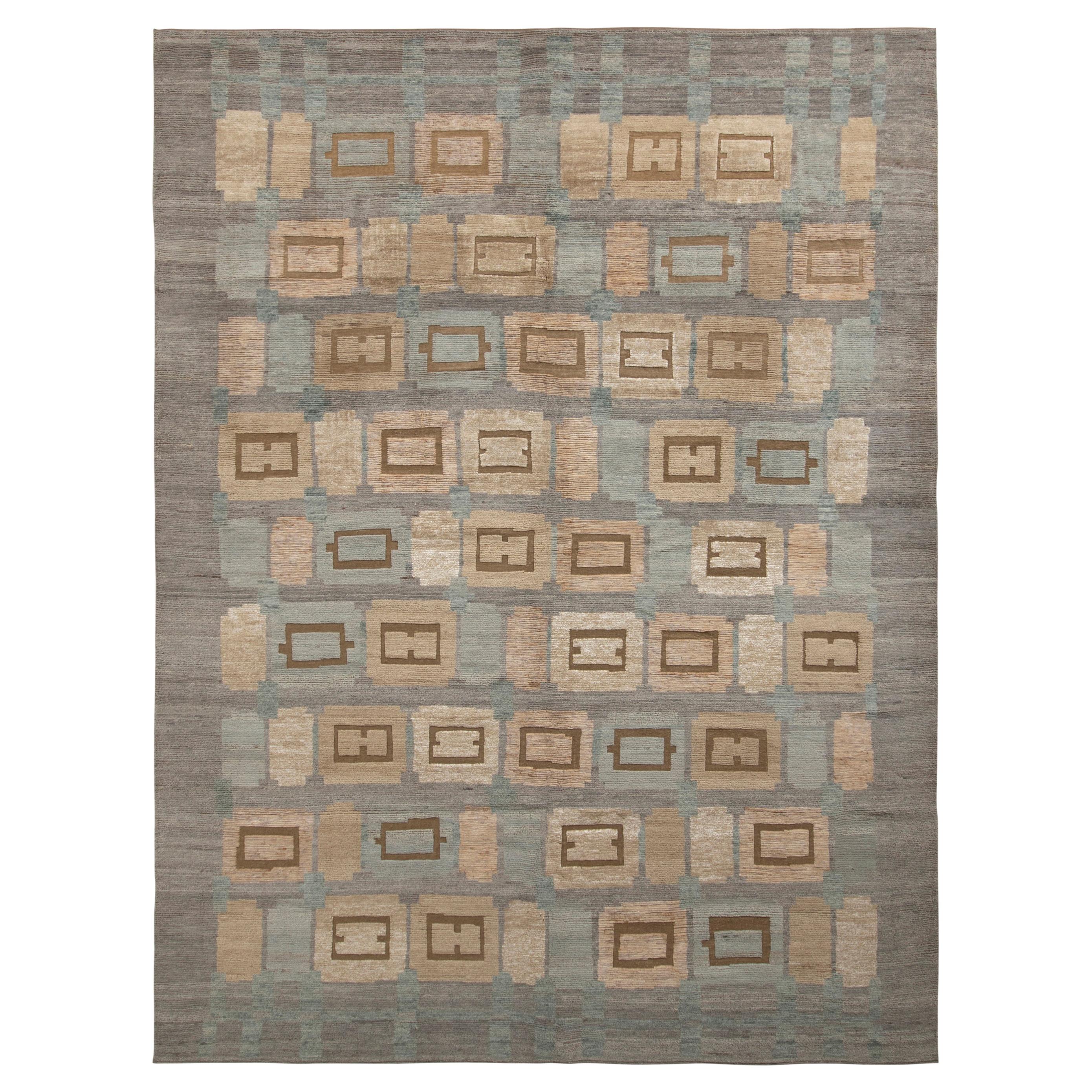 Teppich 
Kilims Skandinavischer Stil Teppich in Blau-Grau mit geometrischem Hoch-Low-Muster