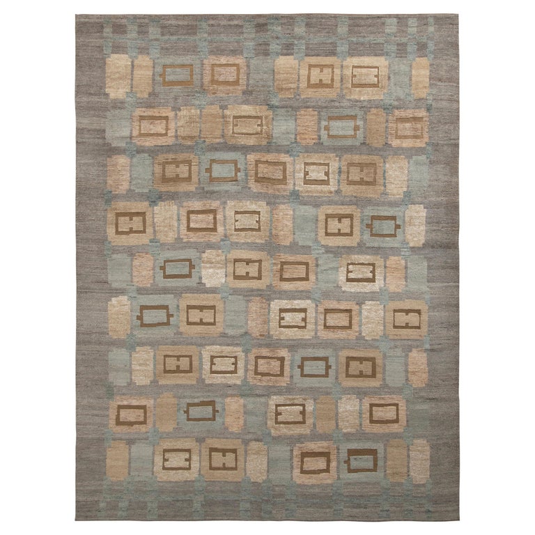 Rug & Kilim’s Scandinavian Style Rug in Blue-Gray High-Low Geometric Pattern For Sale