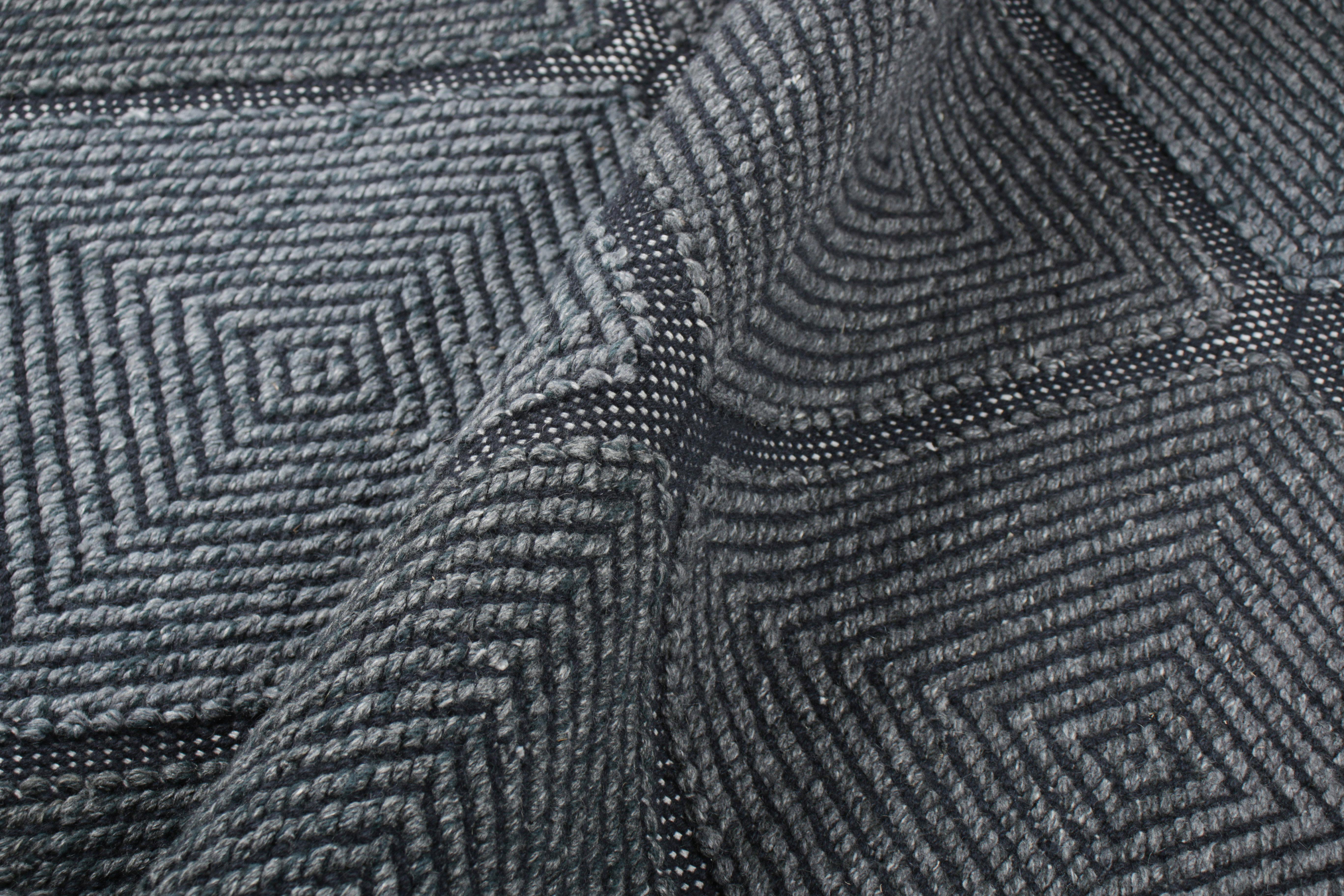 Contemporary Rug & Kilim’s Scandinavian Style Rug in Blue Tones, with Diamond Patterns For Sale