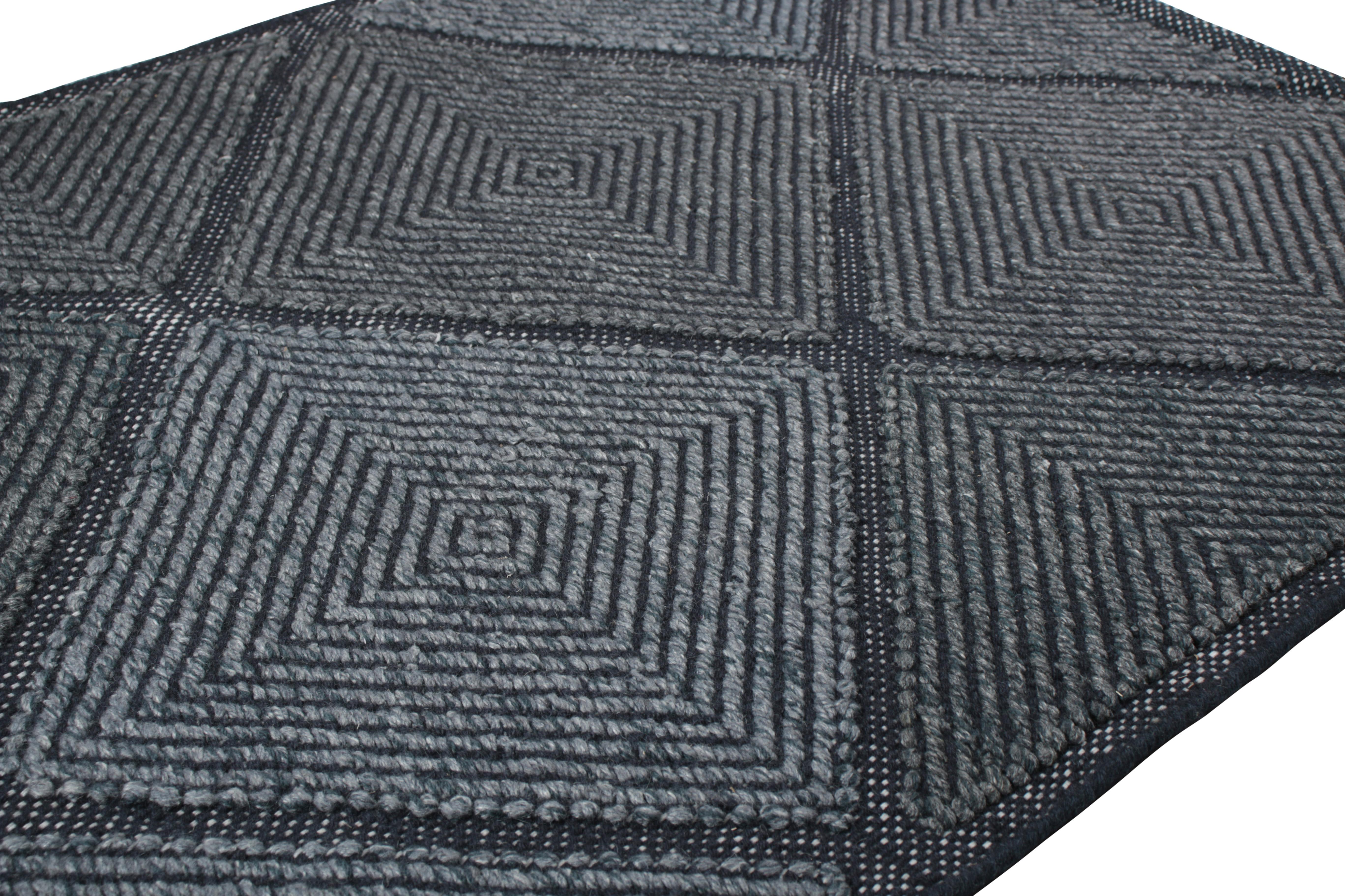 Modern Rug & Kilim’s Scandinavian Style Rug in Blue Tones, with Diamond Patterns For Sale