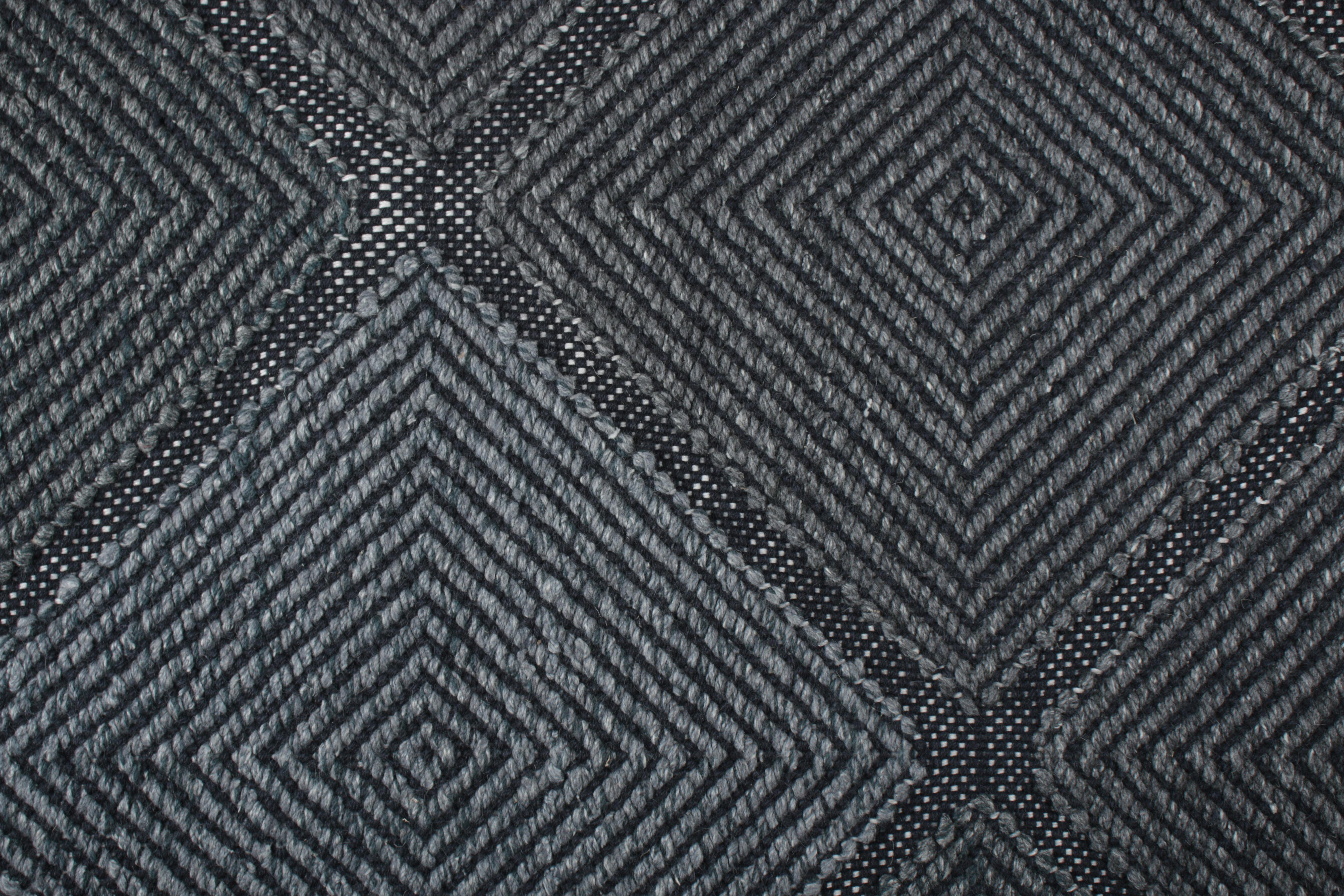 Rug & Kilim’s Scandinavian Style Rug in Blue Tones, with Diamond Patterns In New Condition For Sale In Long Island City, NY