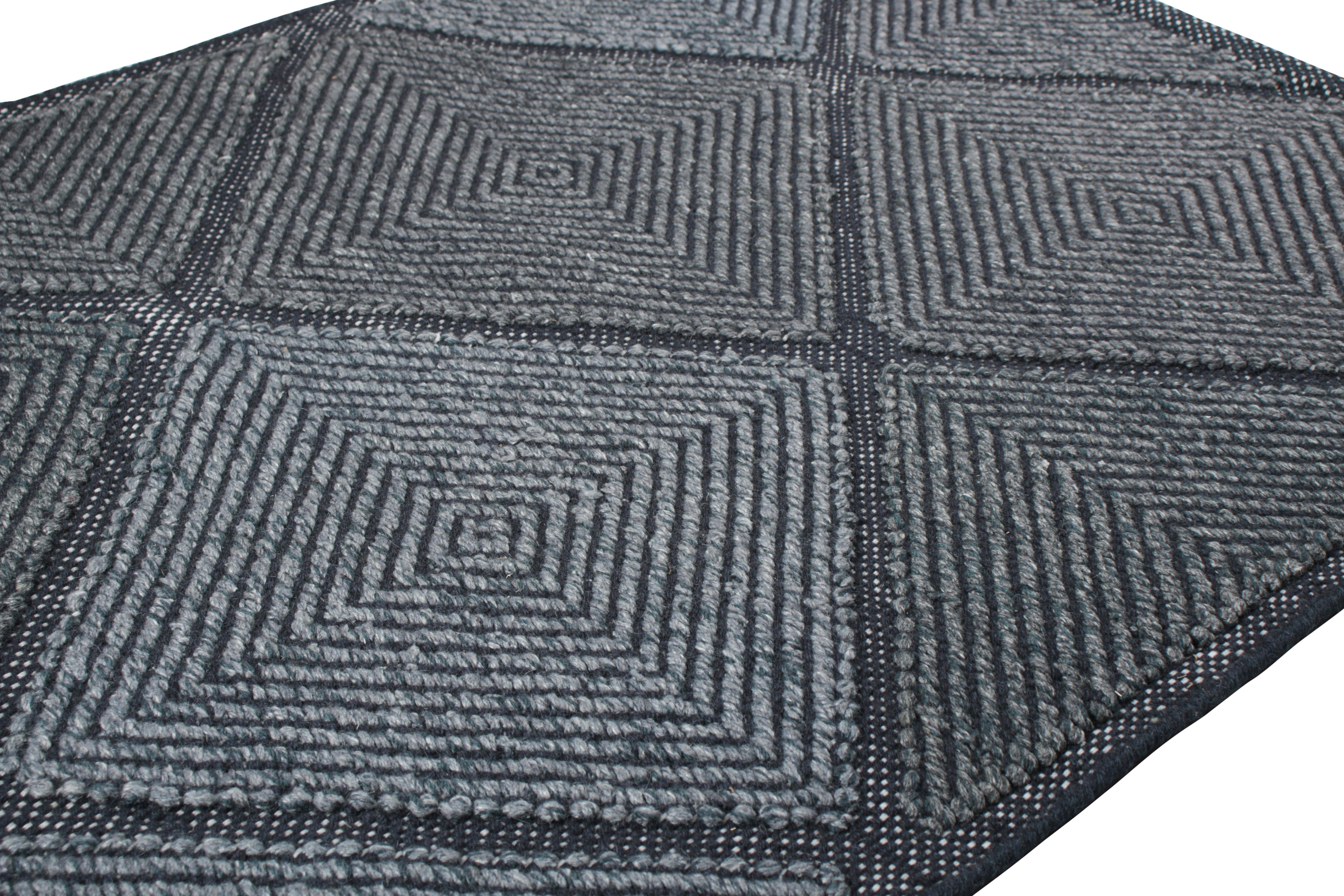 Modern Rug & Kilim’s Scandinavian Style Rug in Blue Tones, with Diamond Patterns For Sale