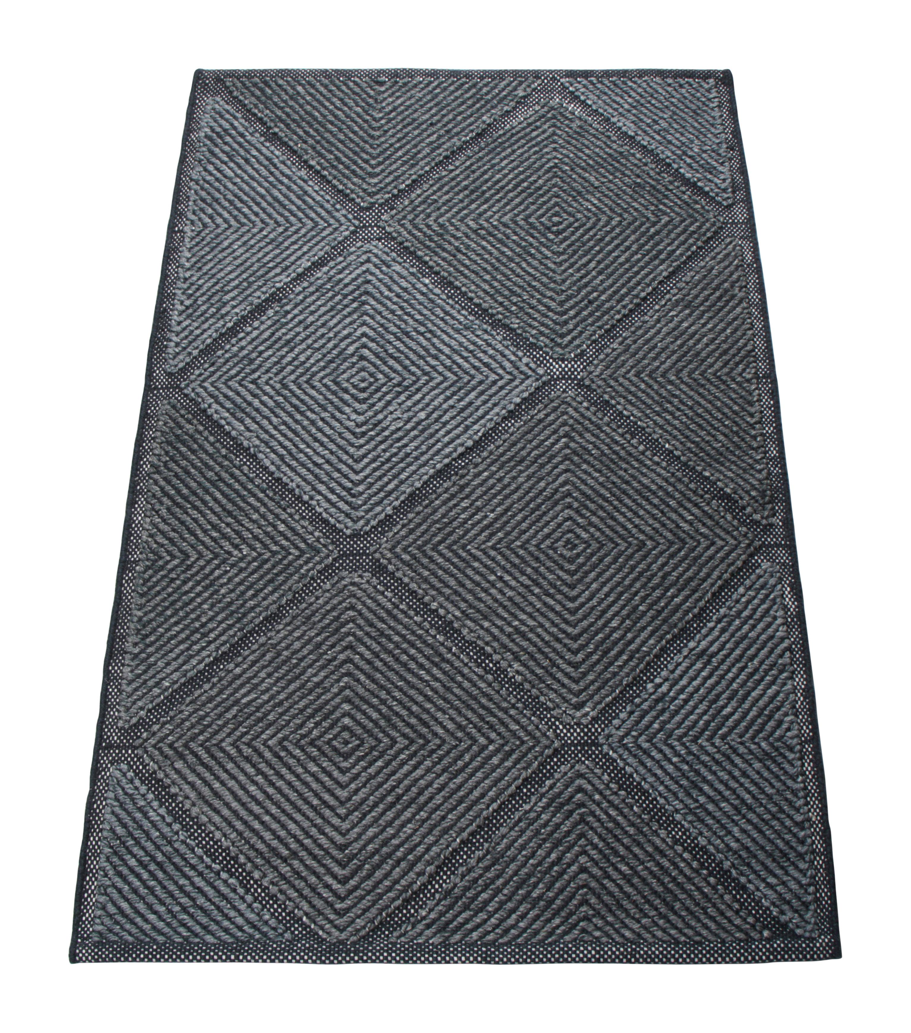 Indian Rug & Kilim’s Scandinavian Style Rug in Blue Tones, with Diamond Patterns For Sale