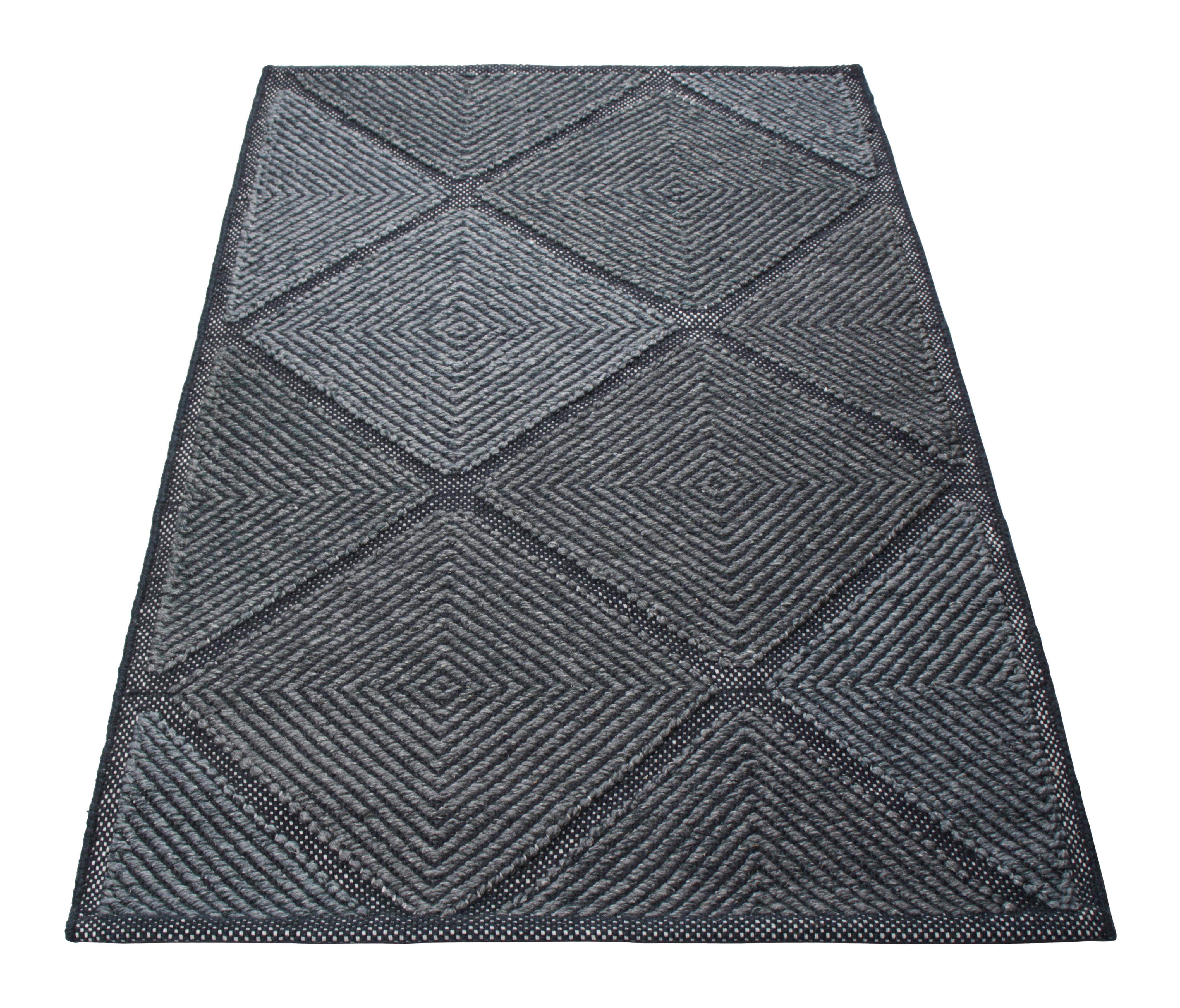 Hand-Woven Rug & Kilim’s Scandinavian Style Rug in Blue Tones, with Diamond Patterns For Sale