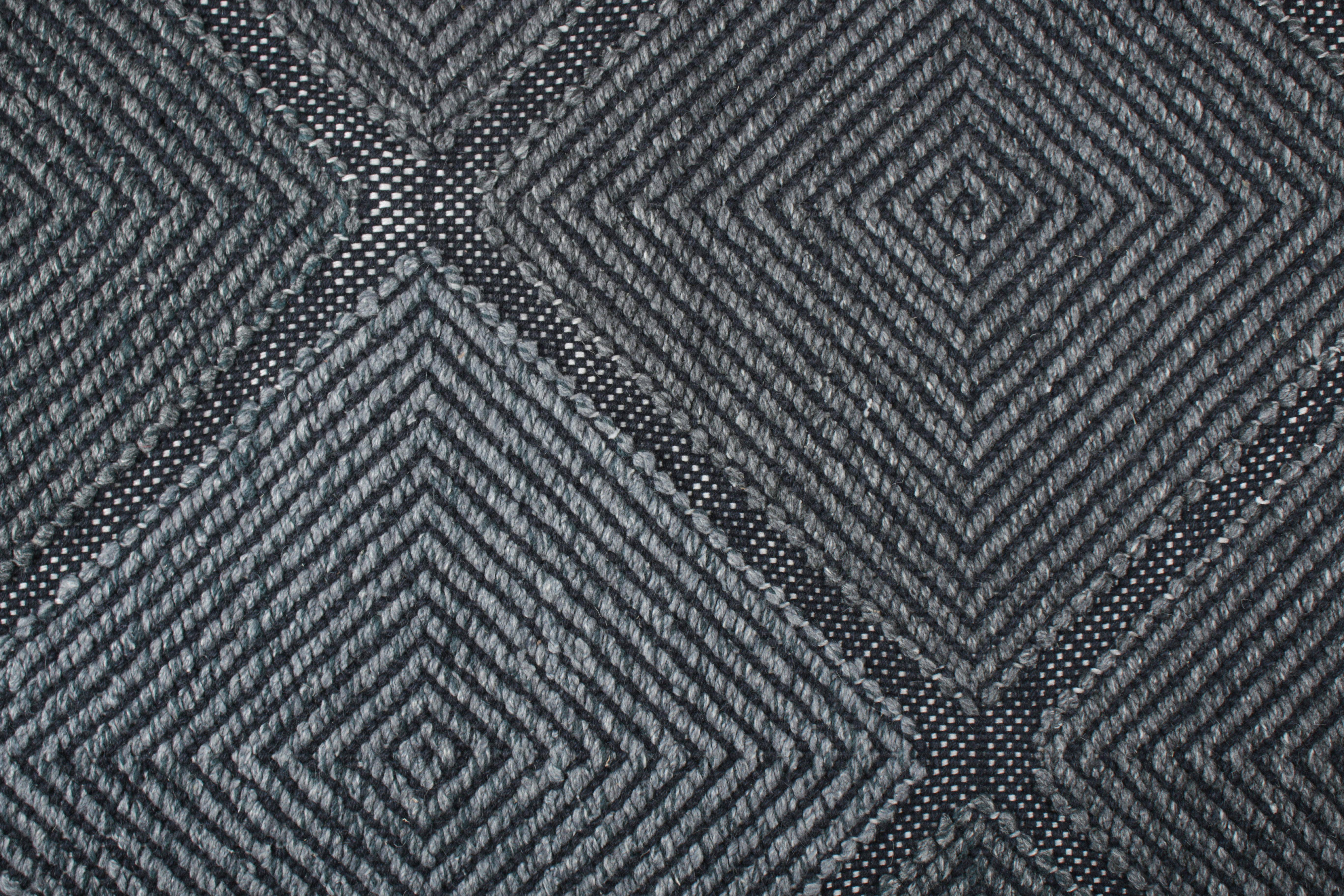 Rug & Kilim’s Scandinavian Style Rug in Blue Tones, with Diamond Patterns In New Condition For Sale In Long Island City, NY