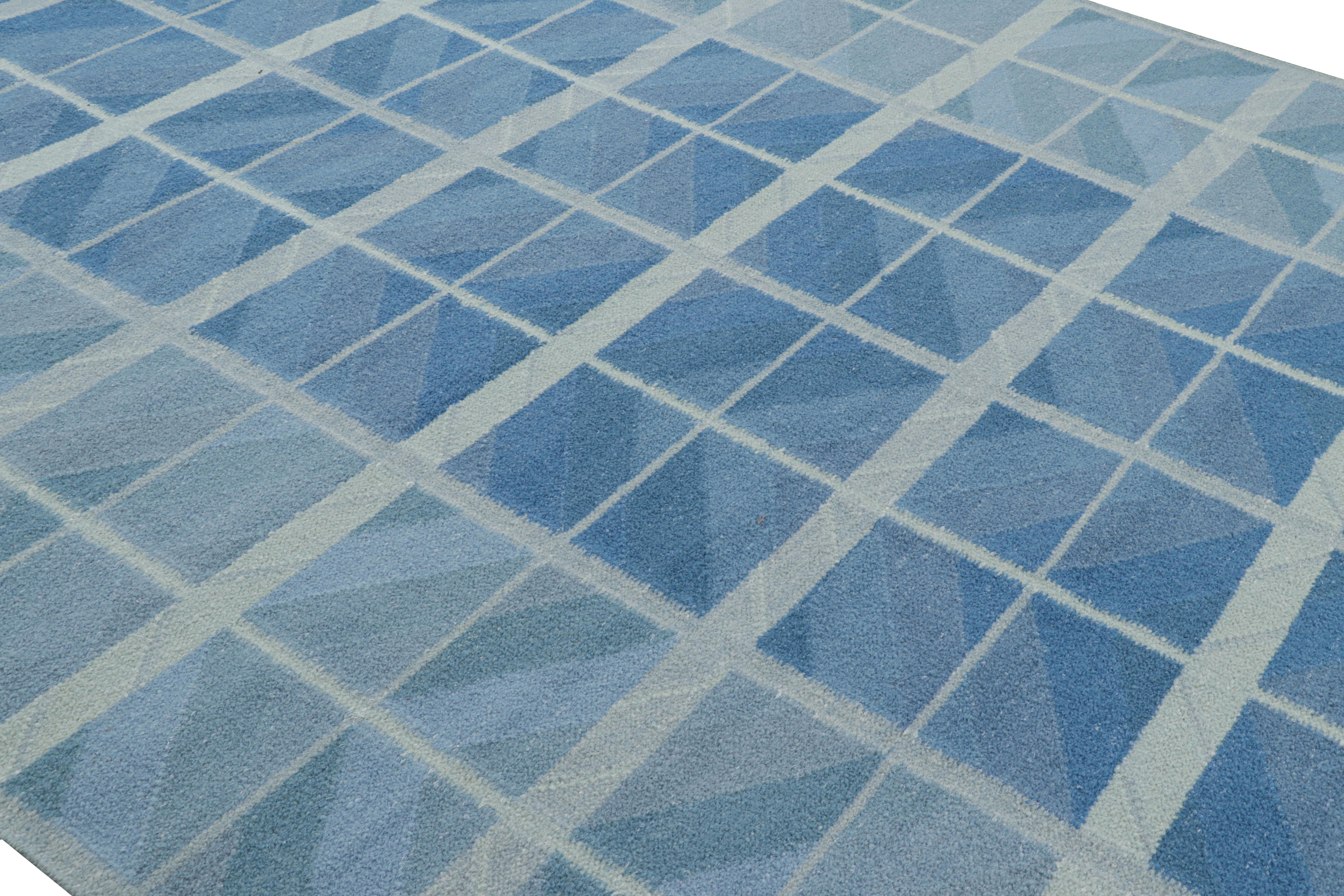 From Rug & Kilim’s Scandinavian Collection, this 9x12 rug is handwoven in a new flat weave construction using a blend of wool and exotic yarns–the soft new texture inspired by alpaca yarns. 

On the design: 

Admirers of the craft may admire our