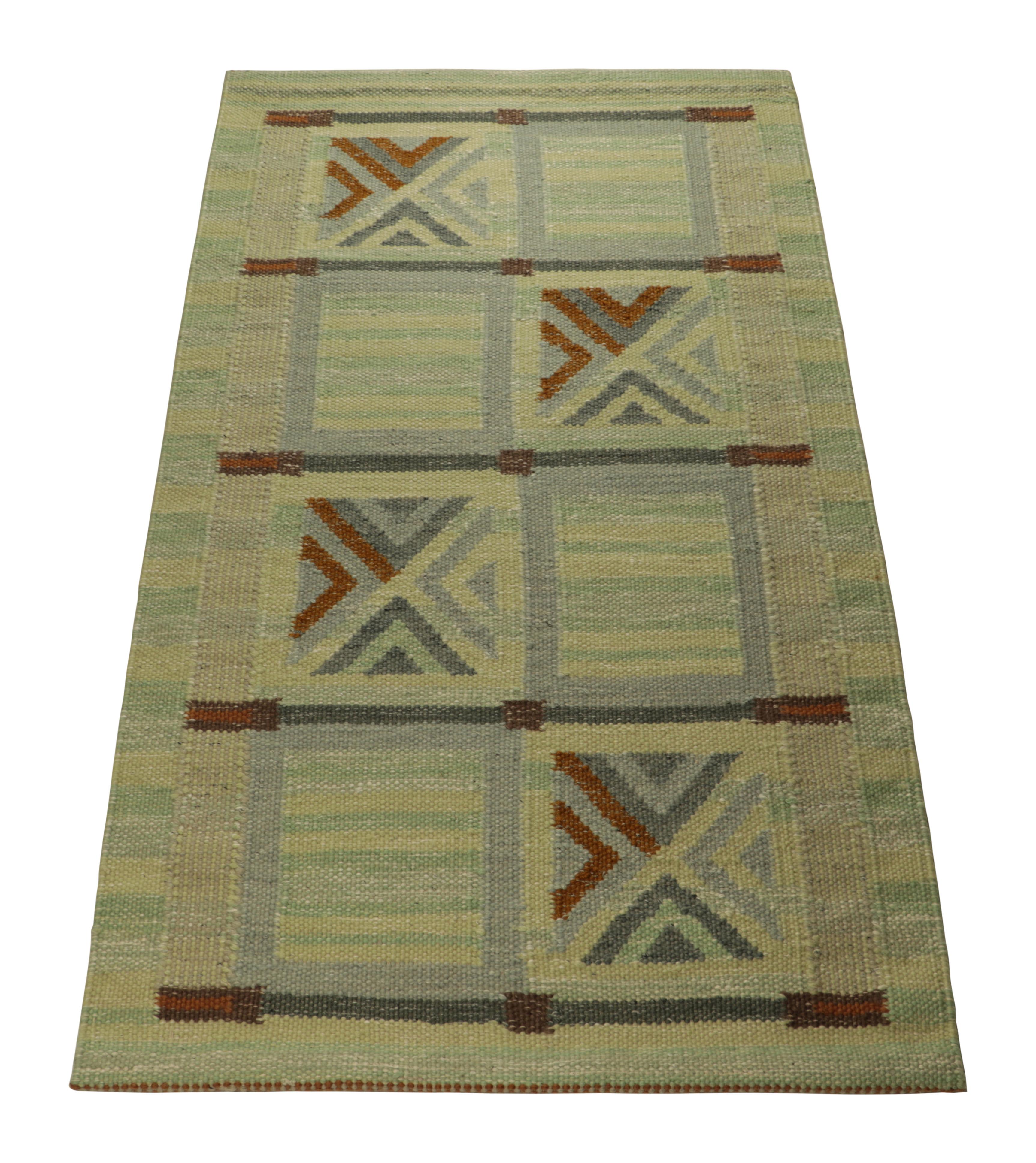 Indian Rug & Kilim’s Scandinavian Style Rug in Blue Tones, with Geometric Patterns For Sale