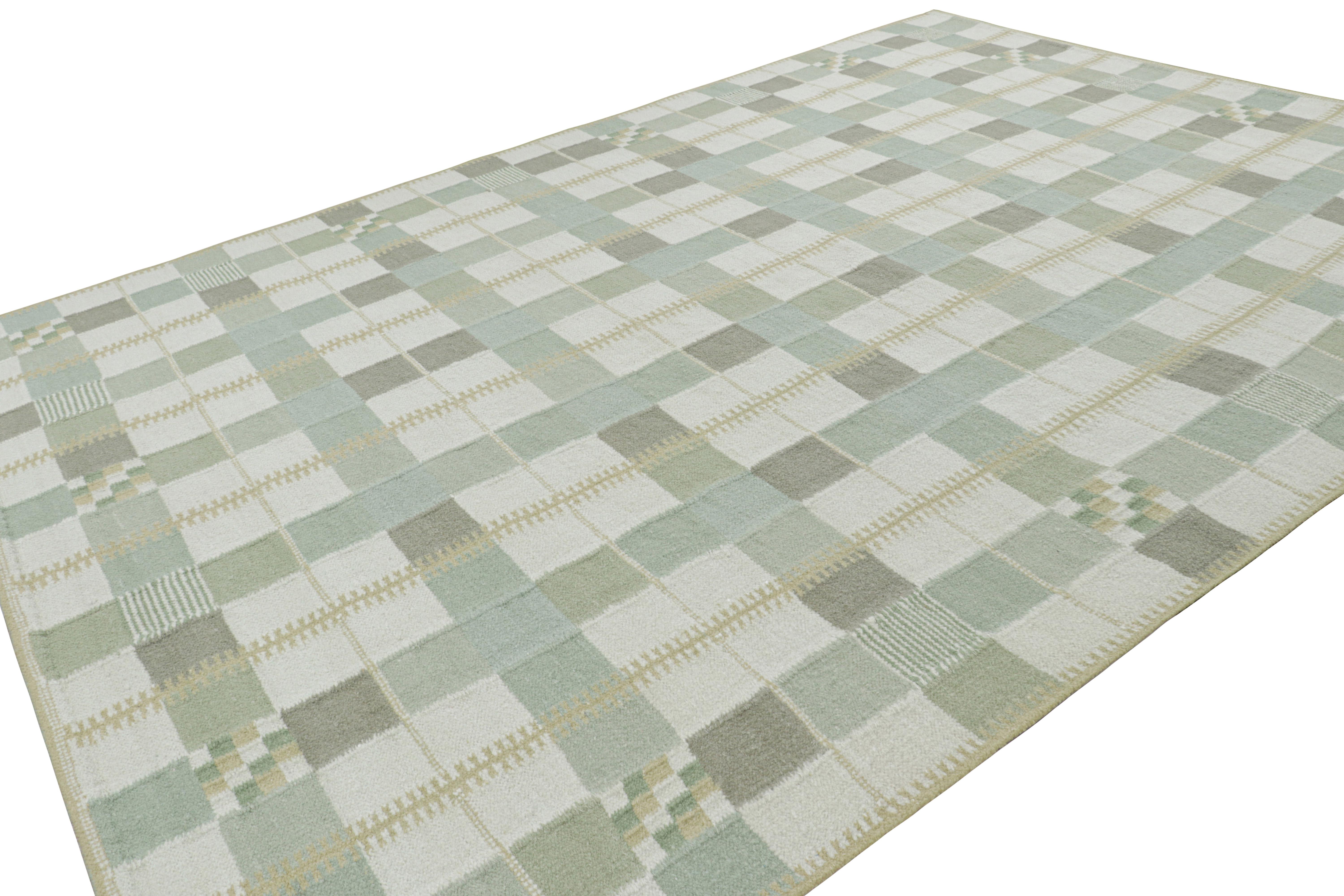 Rug & Kilim's Teppich im skandinavischen Stil in Blautönen mit geometrischen Mustern (Indisch) im Angebot
