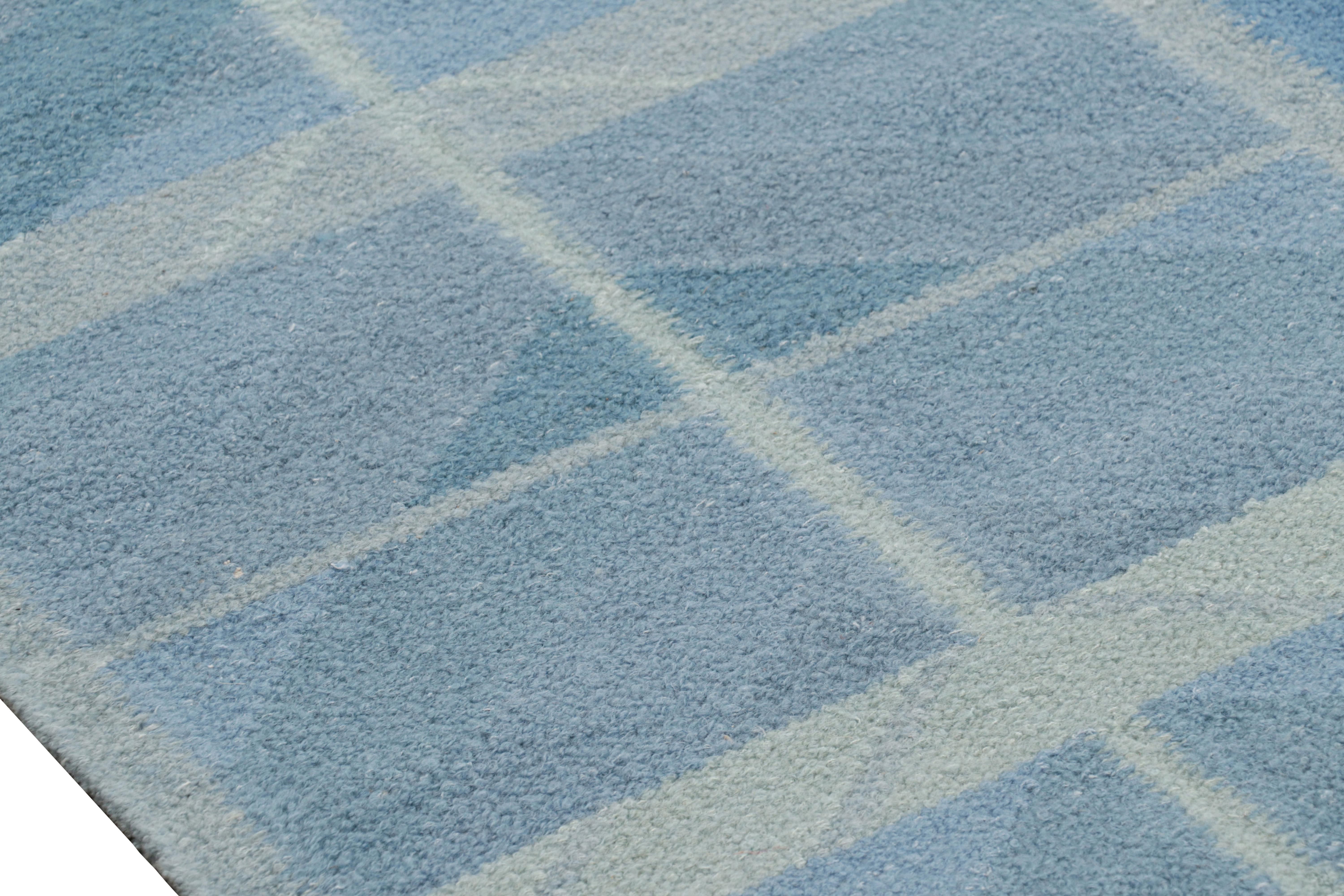 Rug & Kilim’s Scandinavian Style Rug in Blue Tones with Geometric Patterns In New Condition For Sale In Long Island City, NY