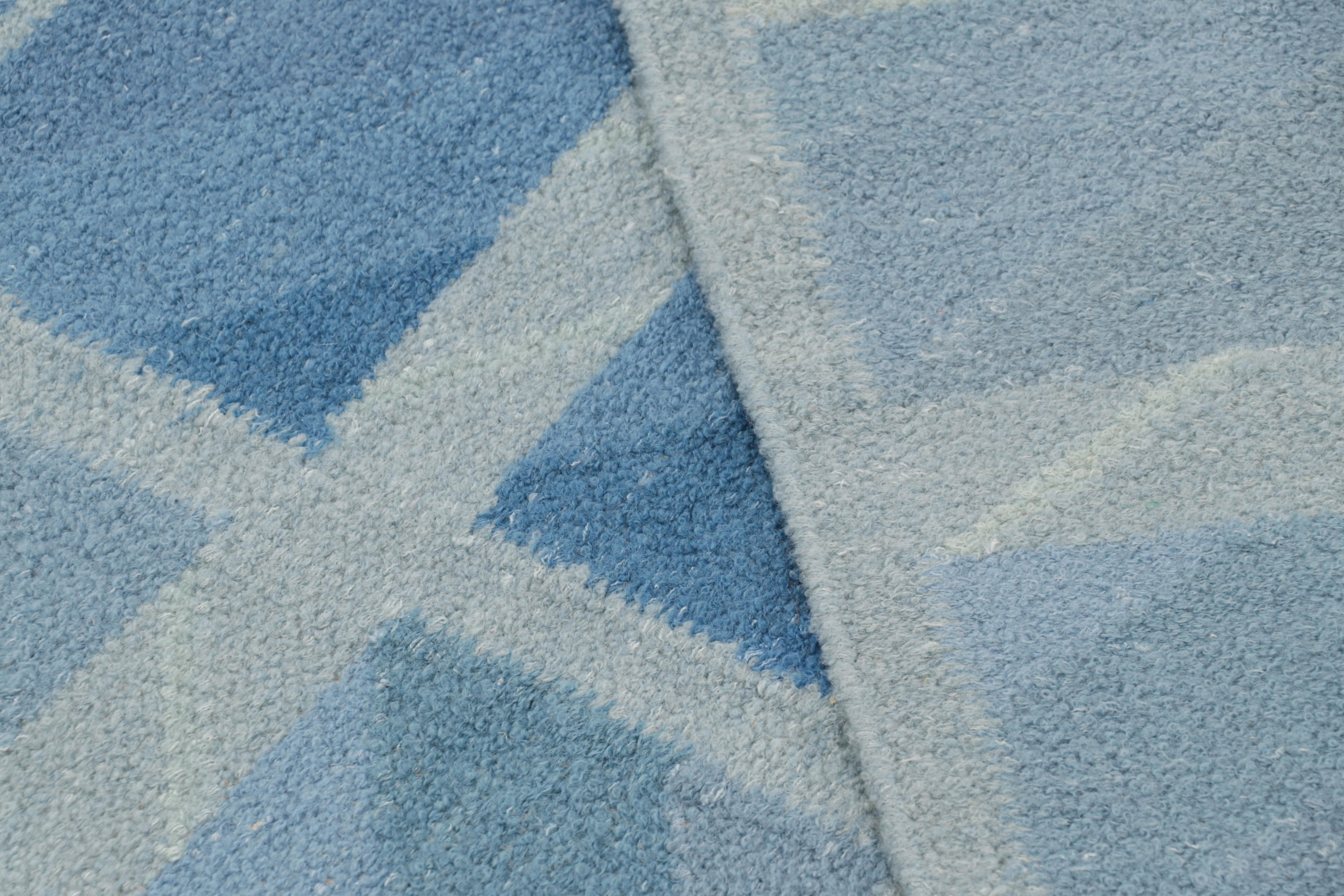 Contemporary Rug & Kilim’s Scandinavian Style Rug in Blue Tones with Geometric Patterns For Sale