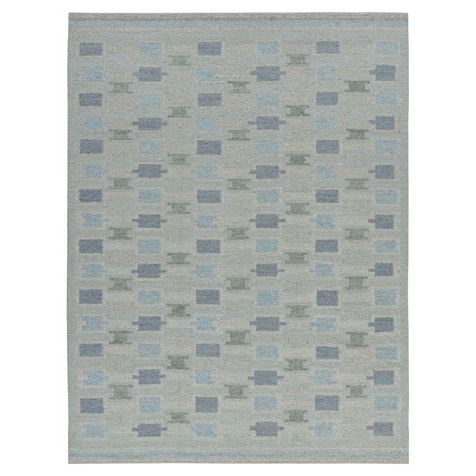 Rug and Kilim’s Scandinavian Style Rug in Blue Tones, with Geometric ...