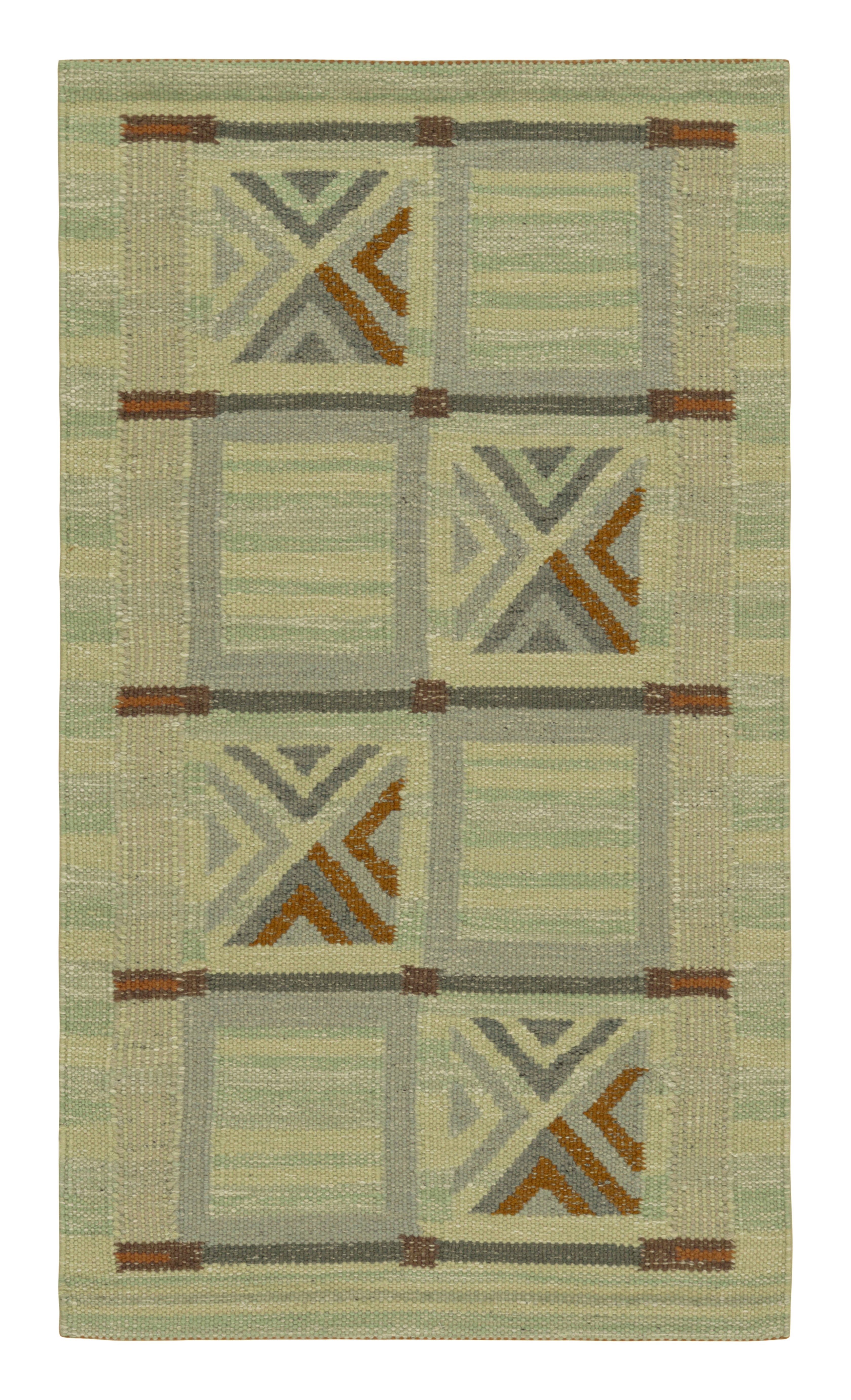 Rug & Kilim’s Scandinavian Style Rug in Blue Tones, with Geometric Patterns