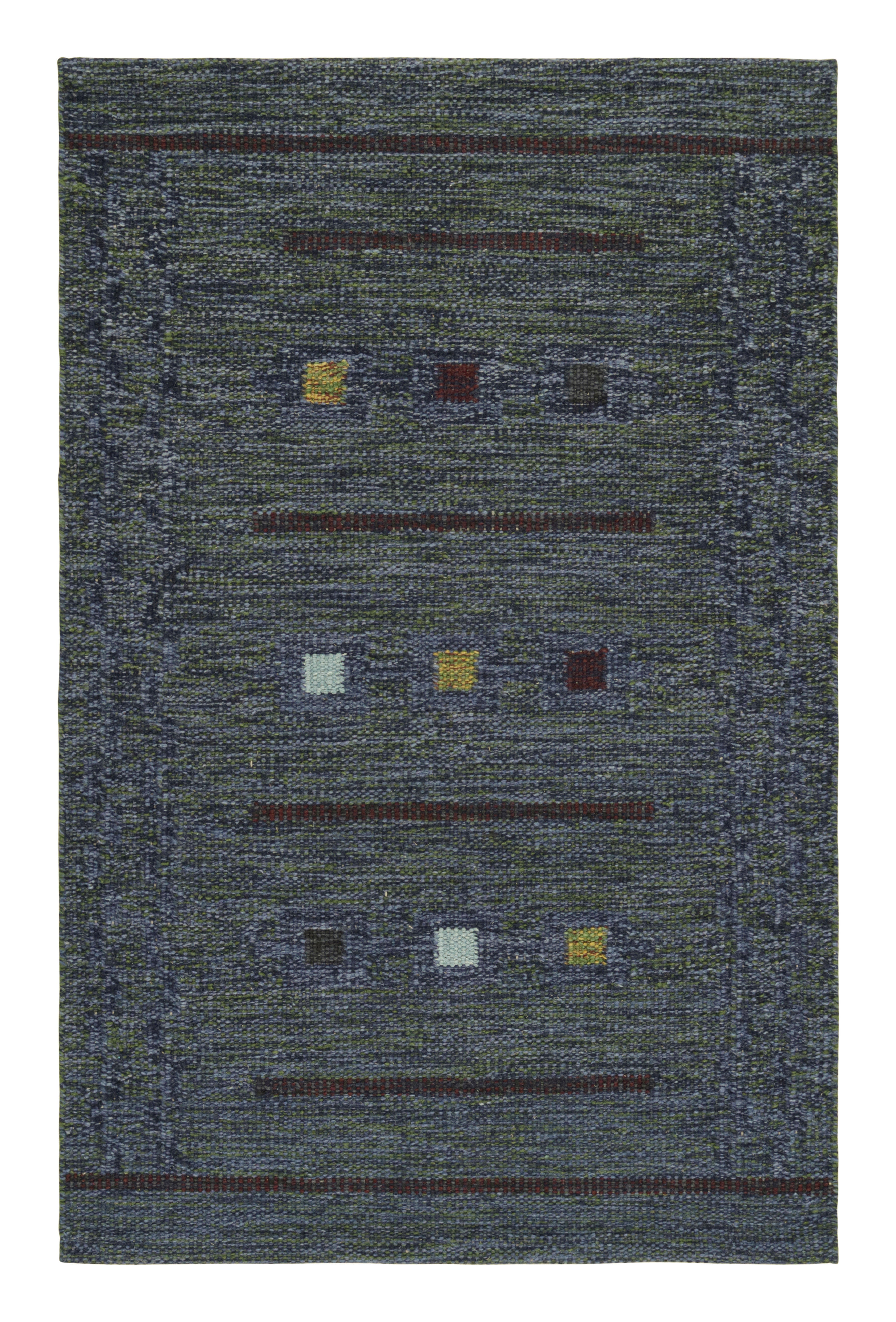 Rug & Kilim’s Scandinavian Style Rug in Blue Tones, with Geometric Patterns