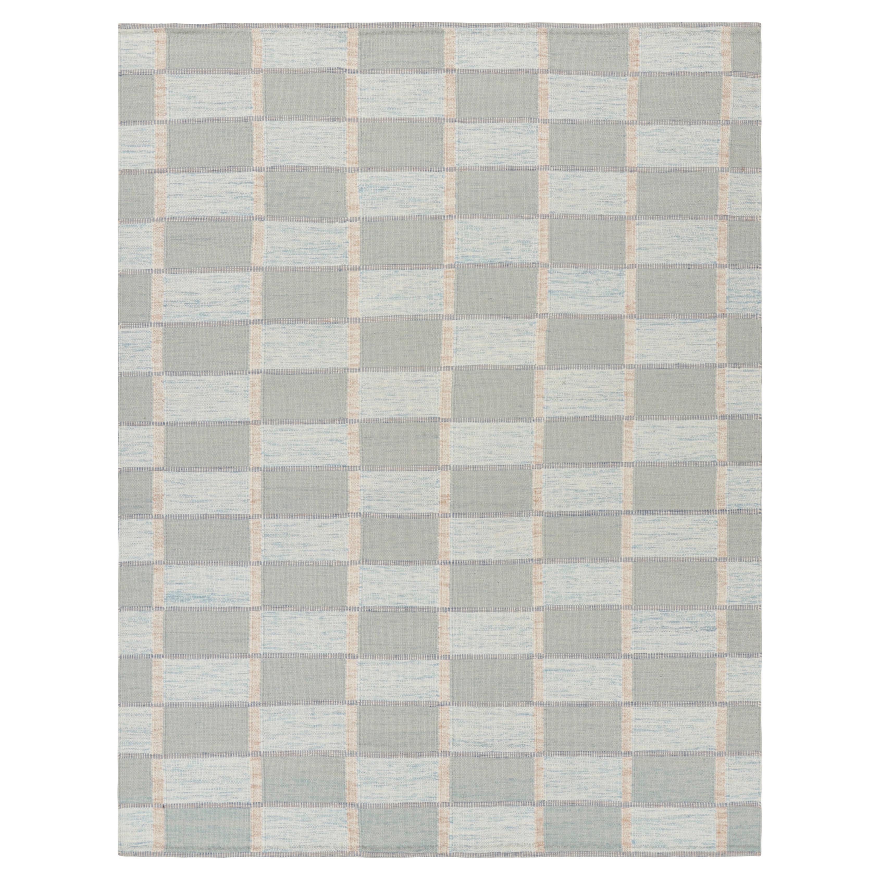 Rug & Kilim’s Scandinavian Style Rug in Blue Tones with Geometric Patterns