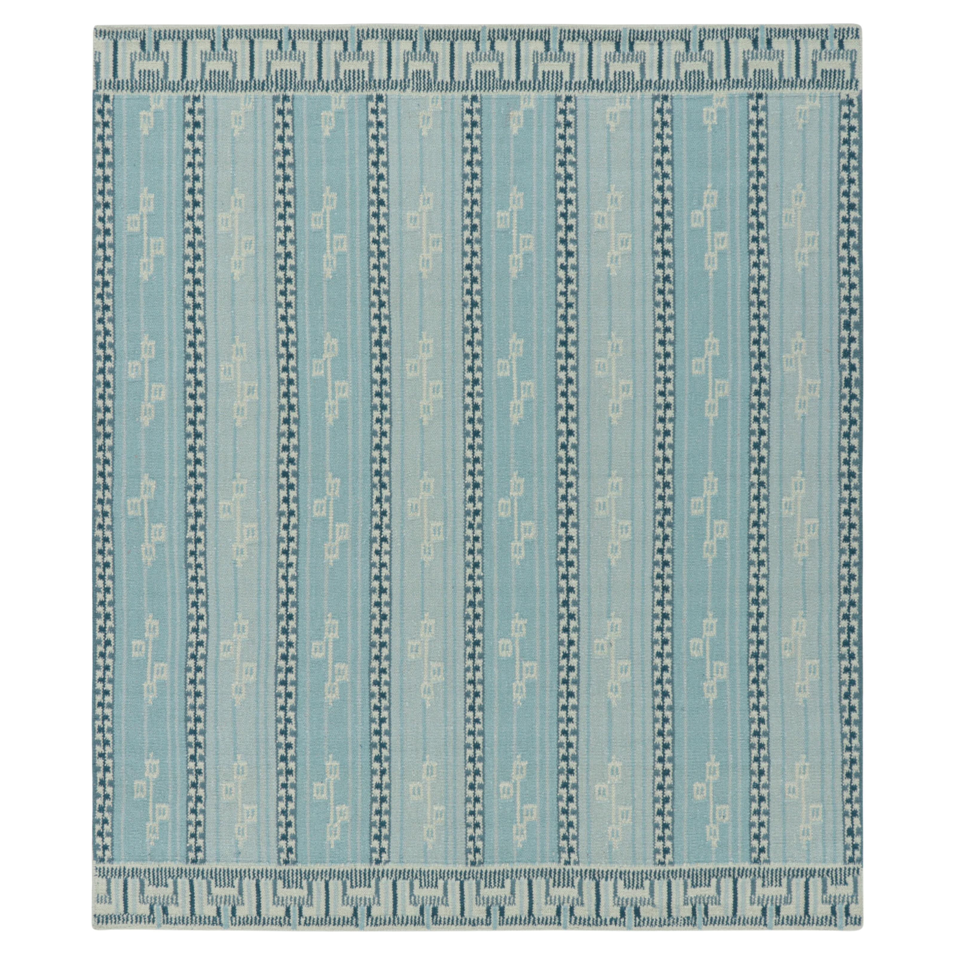 Rug & Kilim’s Scandinavian Style Rug in Blue Tones with Geometric Patterns