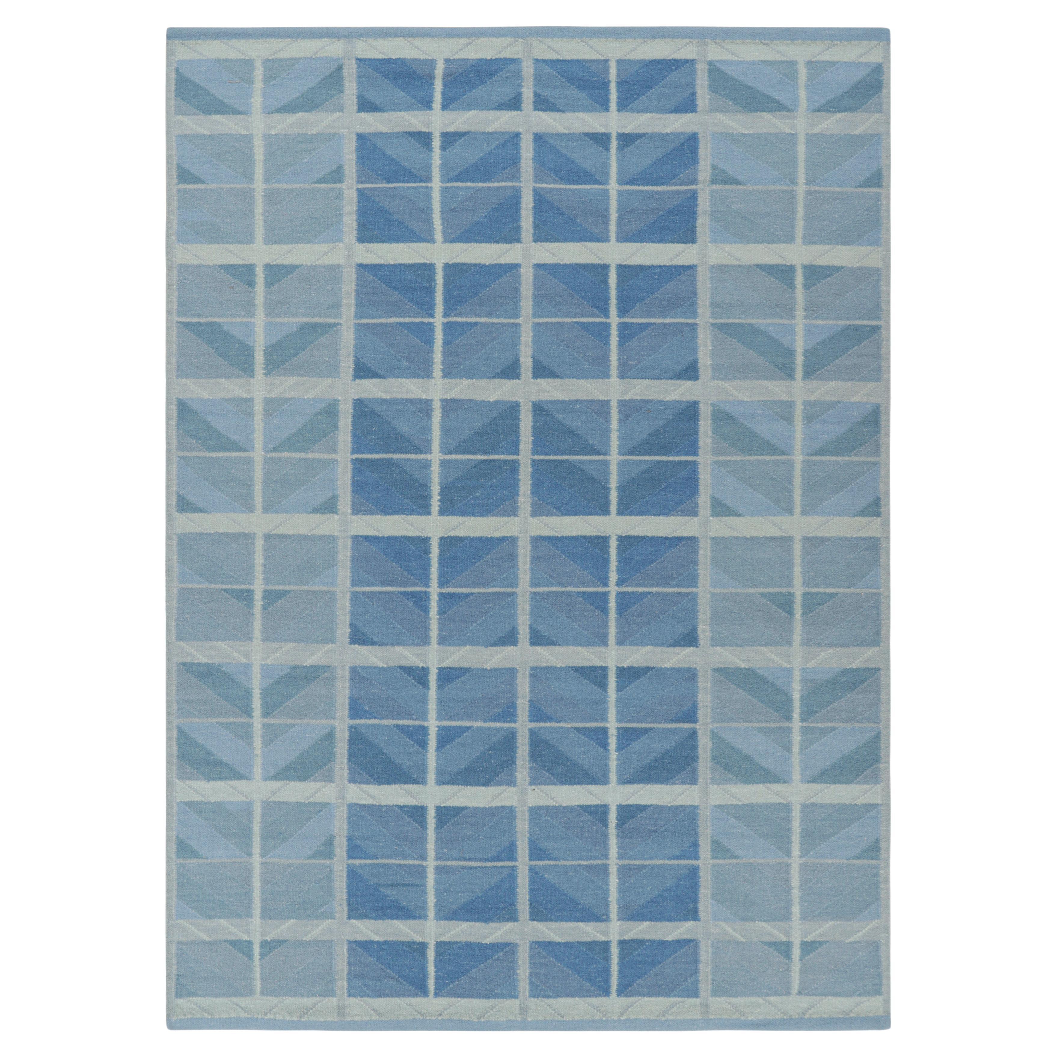 Rug & Kilim’s Scandinavian Style Rug in Blue Tones with Geometric Patterns