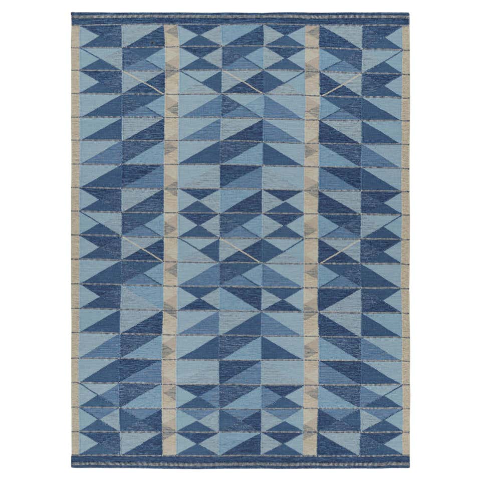 Bnlue Rug Pattern Rug and Kilim’s Scandinavian Style Rug in Blue Tones, with Stripes and ...