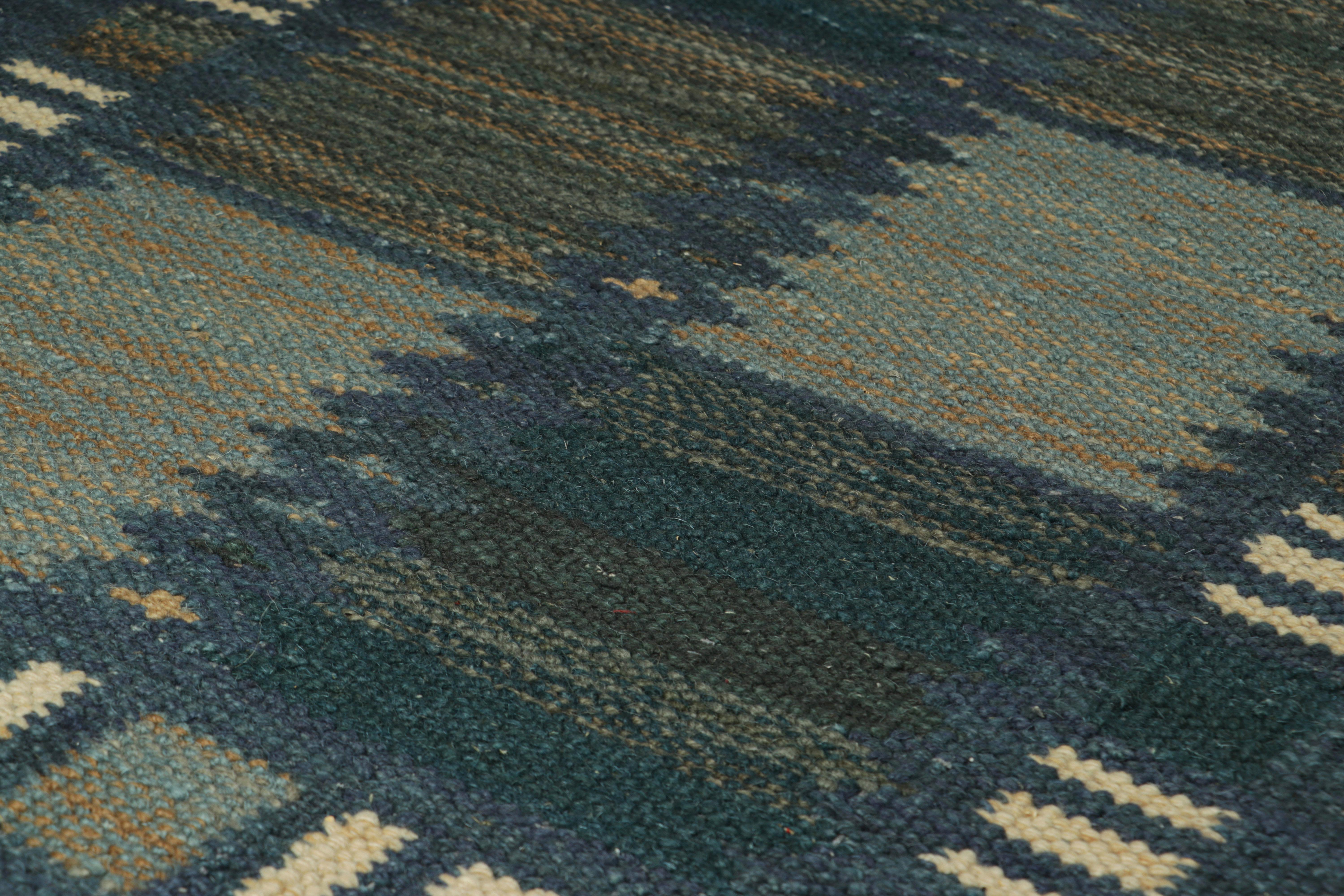 From an exciting new collection of gift-size pieces, this 3x5 Swedish-style accent rug is a bold new addition to the Scandinavian Collection by Rug & Kilim. Handwoven in a wool flatweave with undyed natural yarns as well, its design is inspired by