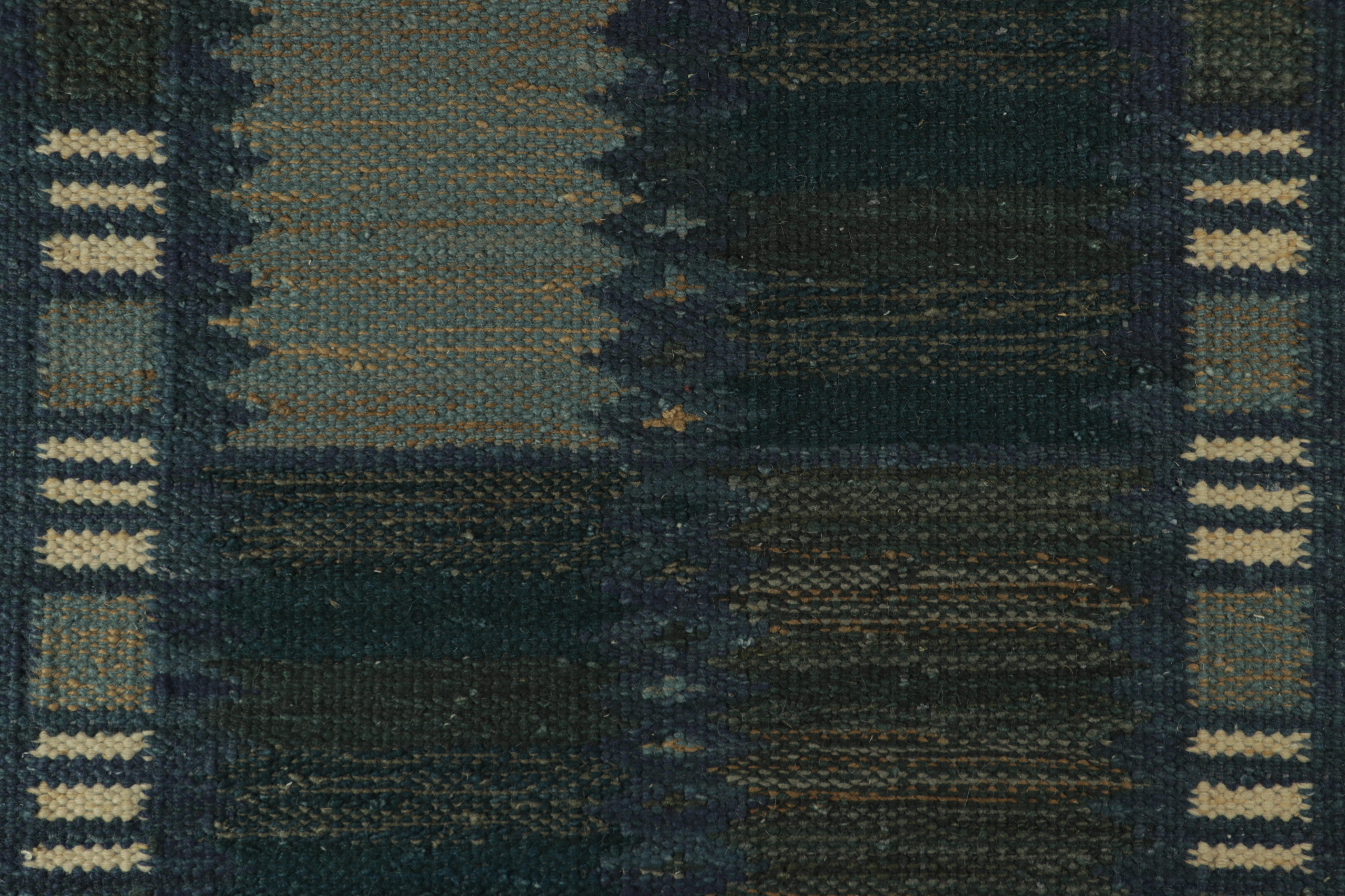 Rug & Kilim’s Scandinavian Style Rug in Blue Tones, with Geometric Stripes In New Condition For Sale In Long Island City, NY