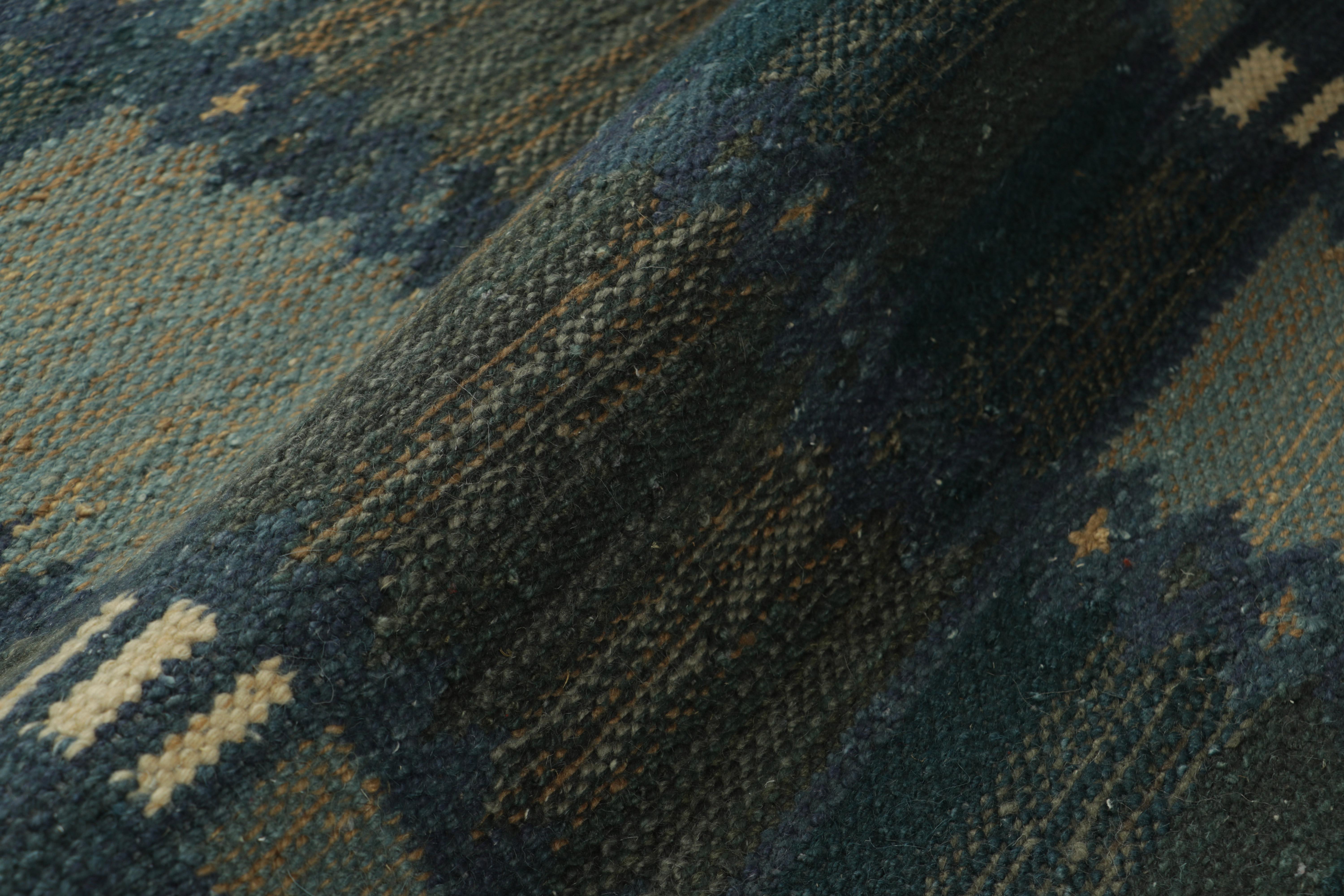 Contemporary Rug & Kilim’s Scandinavian Style Rug in Blue Tones, with Geometric Stripes For Sale