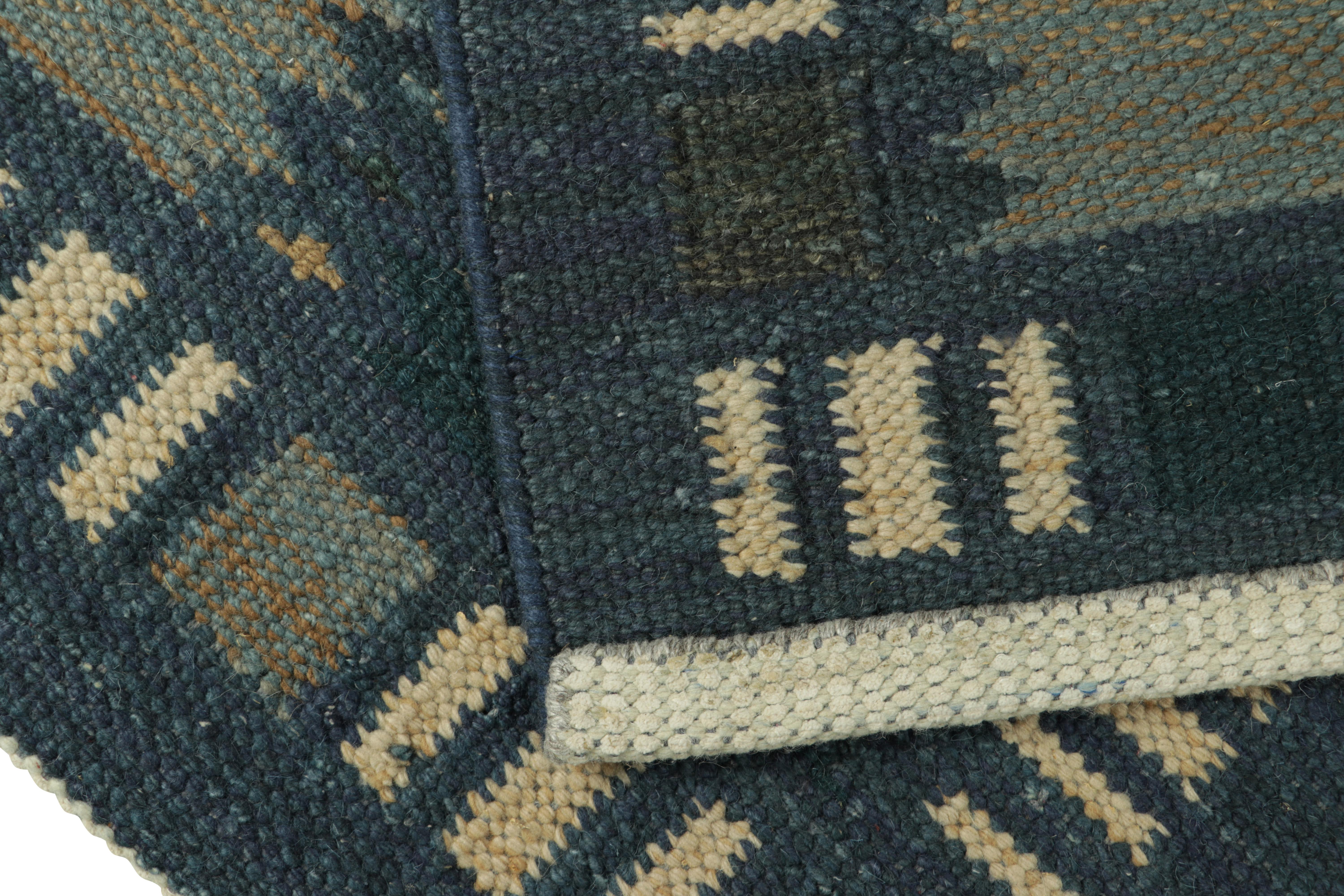 Wool Rug & Kilim’s Scandinavian Style Rug in Blue Tones, with Geometric Stripes For Sale