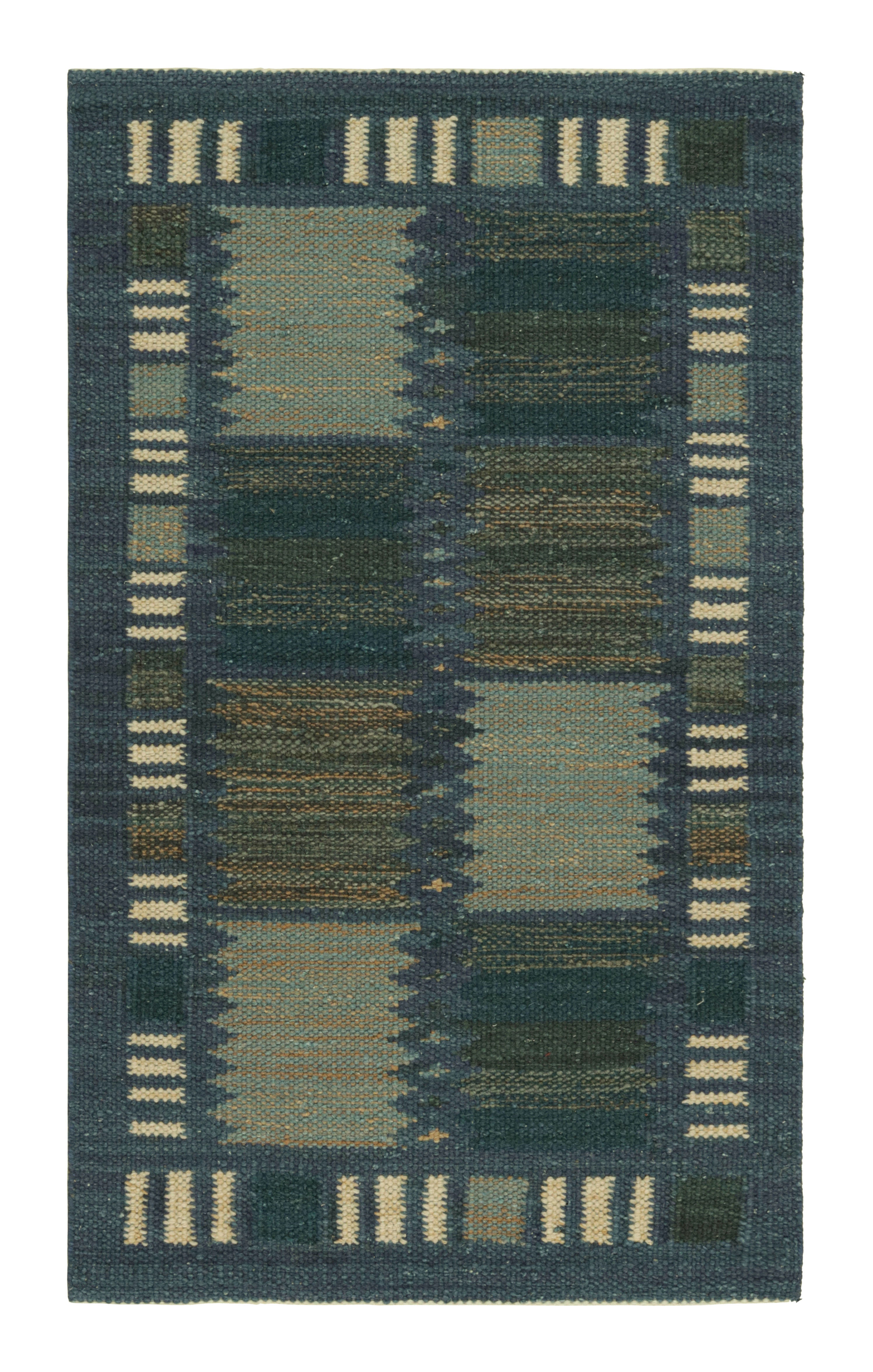 Rug & Kilim’s Scandinavian Style Rug in Blue Tones, with Geometric Stripes