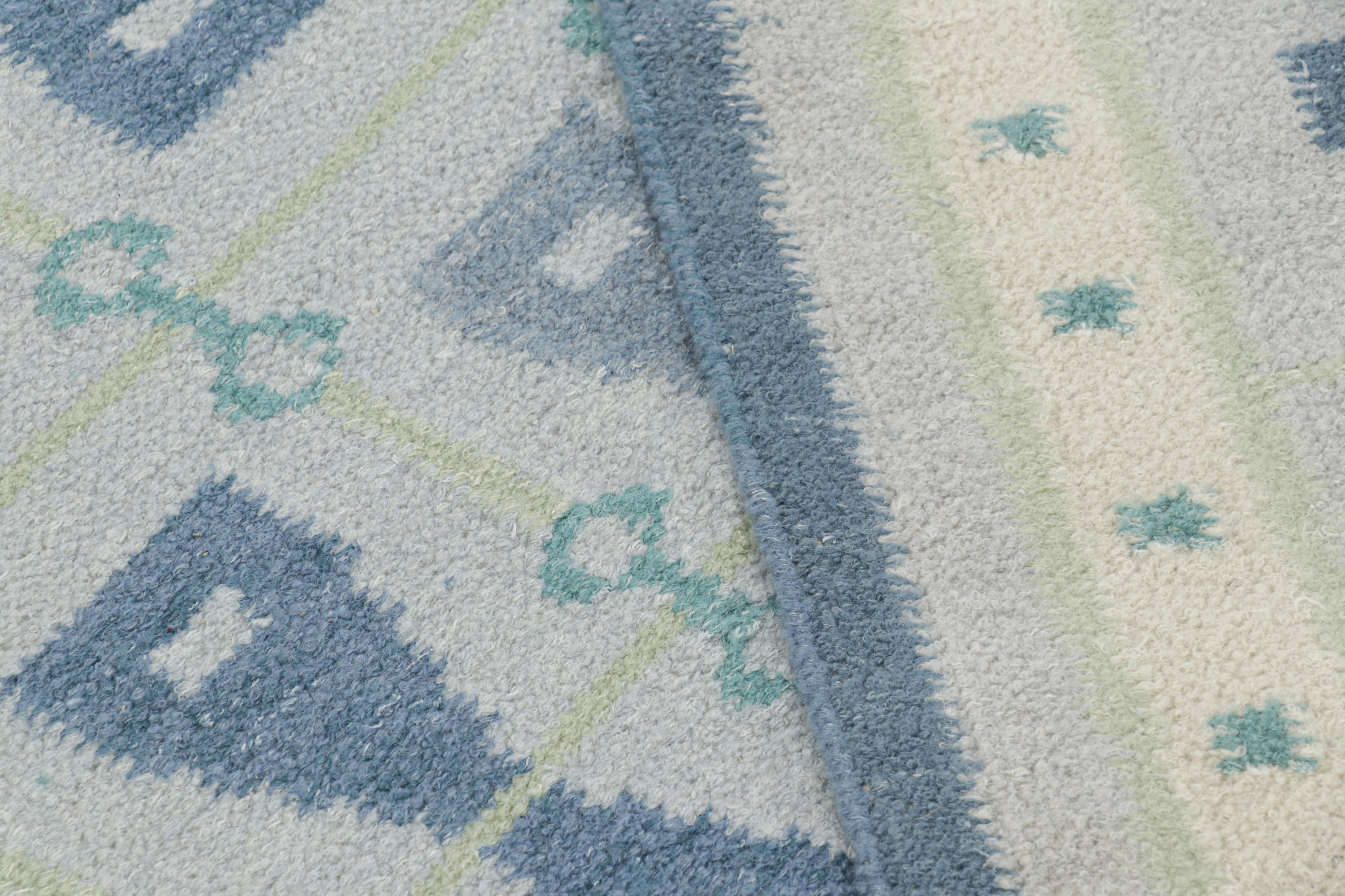 Contemporary Rug & Kilim’s Scandinavian Style Rug in Blue Tones with Hourglass Patterns For Sale