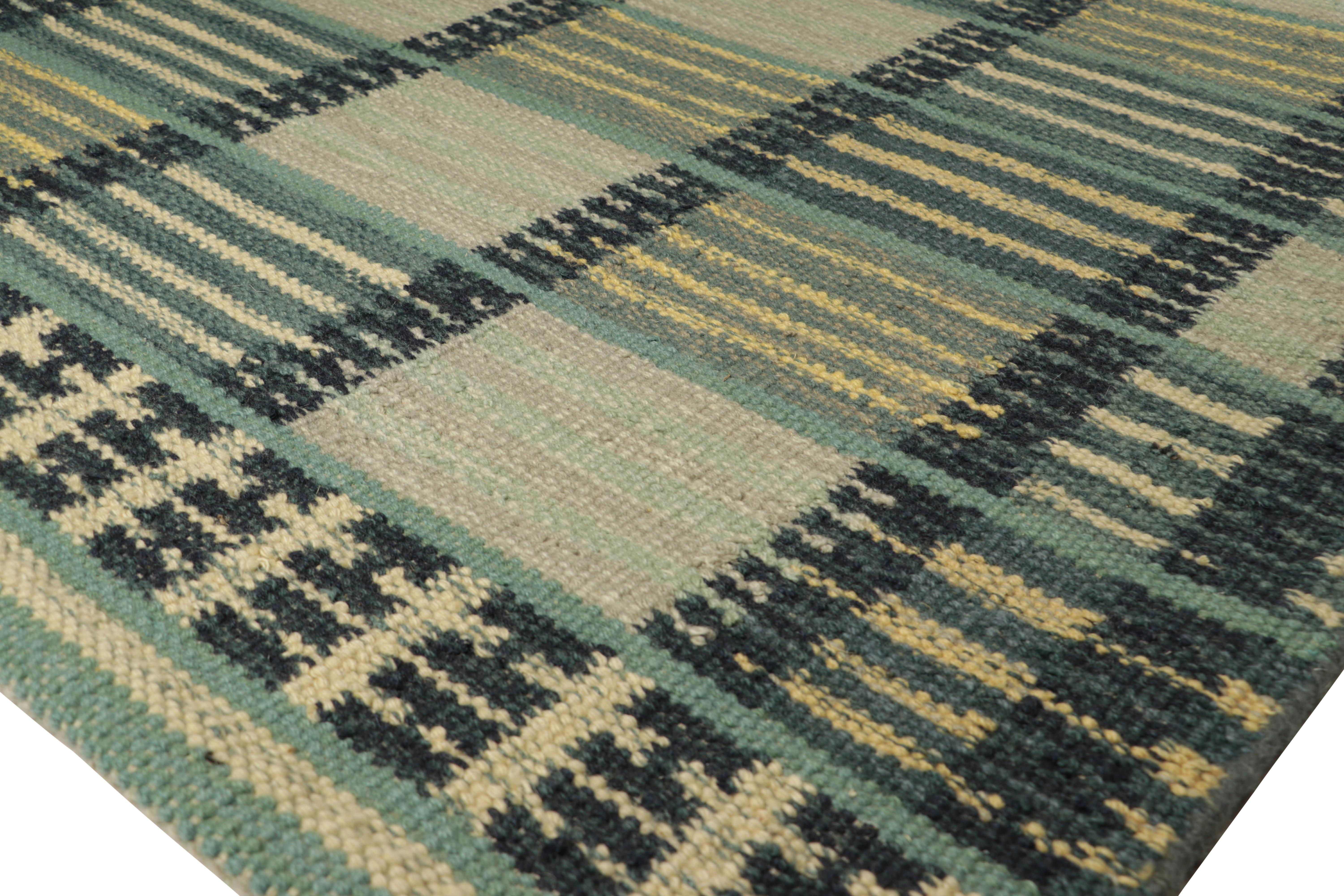Modern Rug & Kilim’s Scandinavian Style Rug in Blue Tones, with Stripes and Patterns For Sale