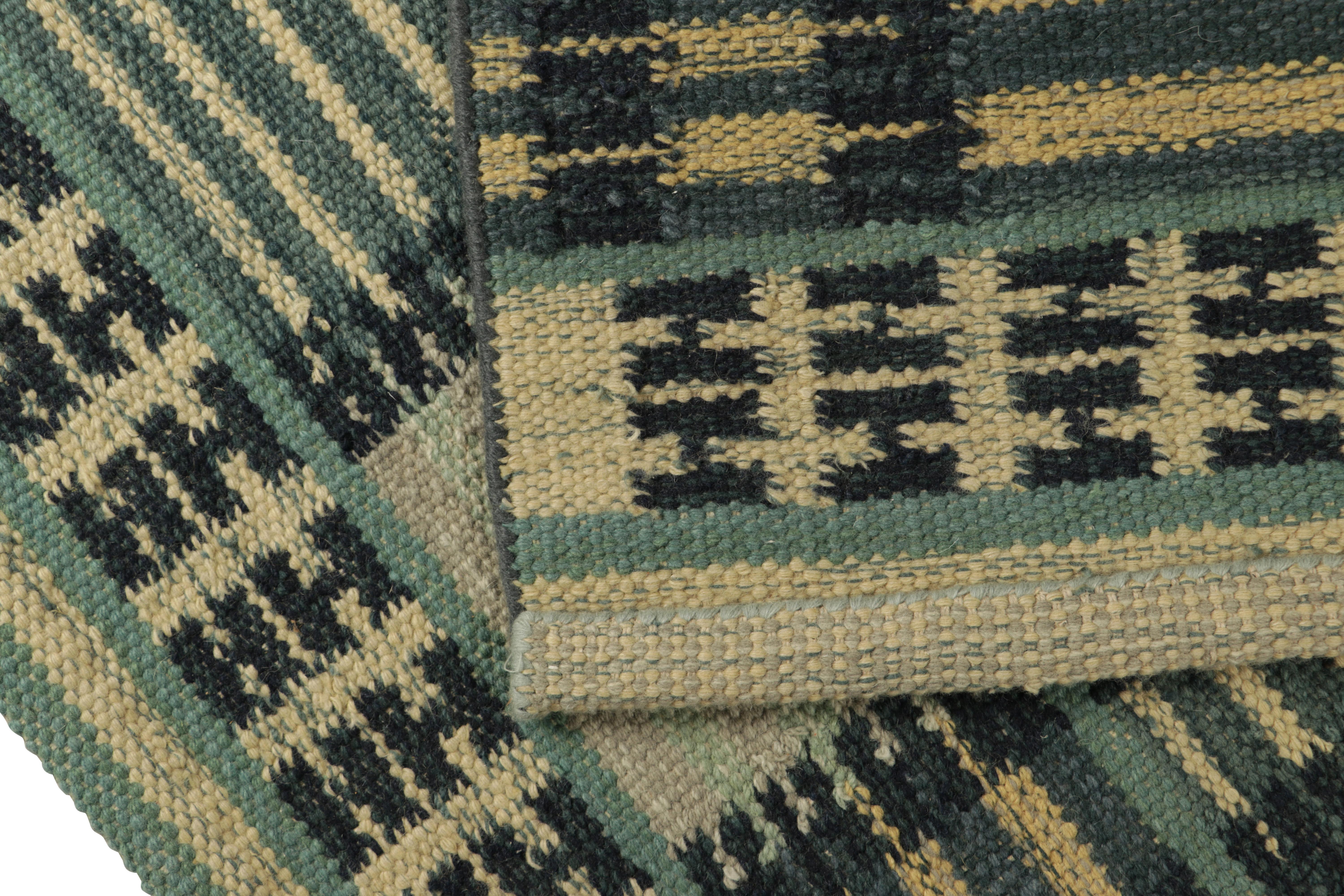 Contemporary Rug & Kilim’s Scandinavian Style Rug in Blue Tones, with Stripes and Patterns For Sale