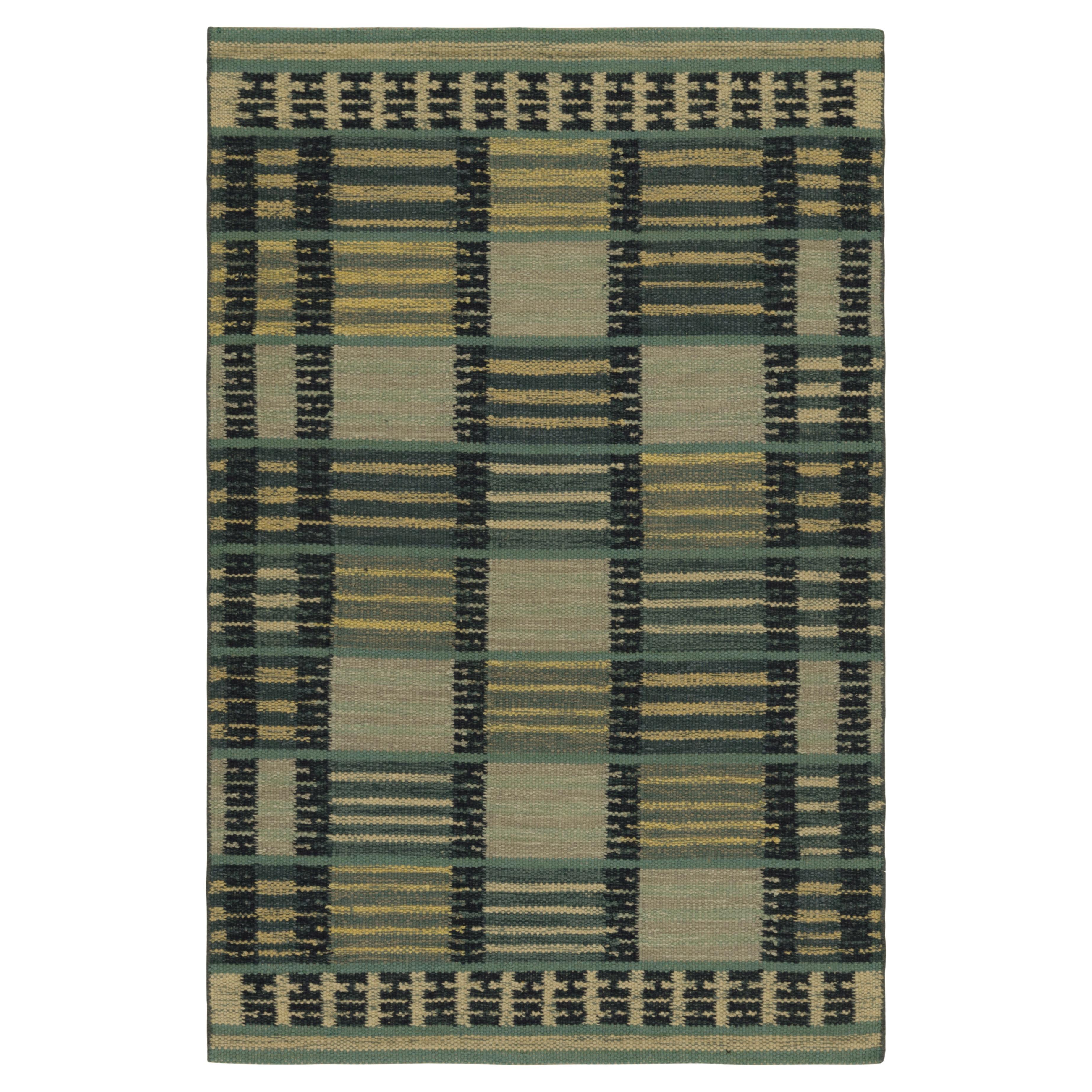 Rug & Kilim’s Scandinavian Style Rug in Blue Tones, with Stripes and Patterns For Sale