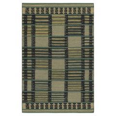 Rug & Kilim’s Scandinavian Style Rug in Blue Tones, with Stripes and Patterns
