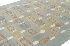 Rug & Kilim's Scandinavian Style Rug in Blue with Beige-Brown Geometric Patterns (tapis de style scandinave en bleu avec des motifs géométriques beige et marron)