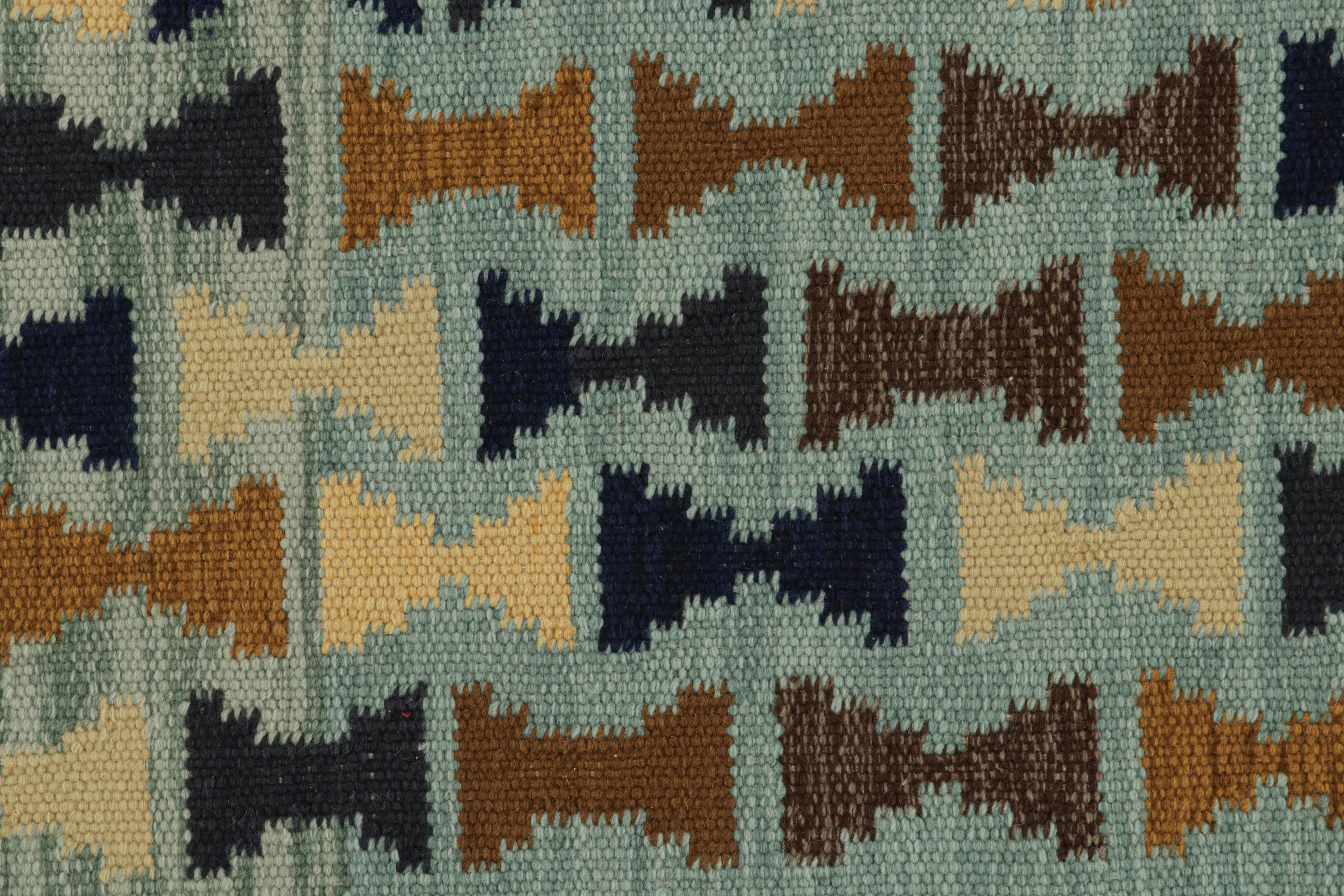 Hand-Knotted Rug & Kilim’s Scandinavian Style Rug in Blue with Beige-Brown Geometric Patterns For Sale