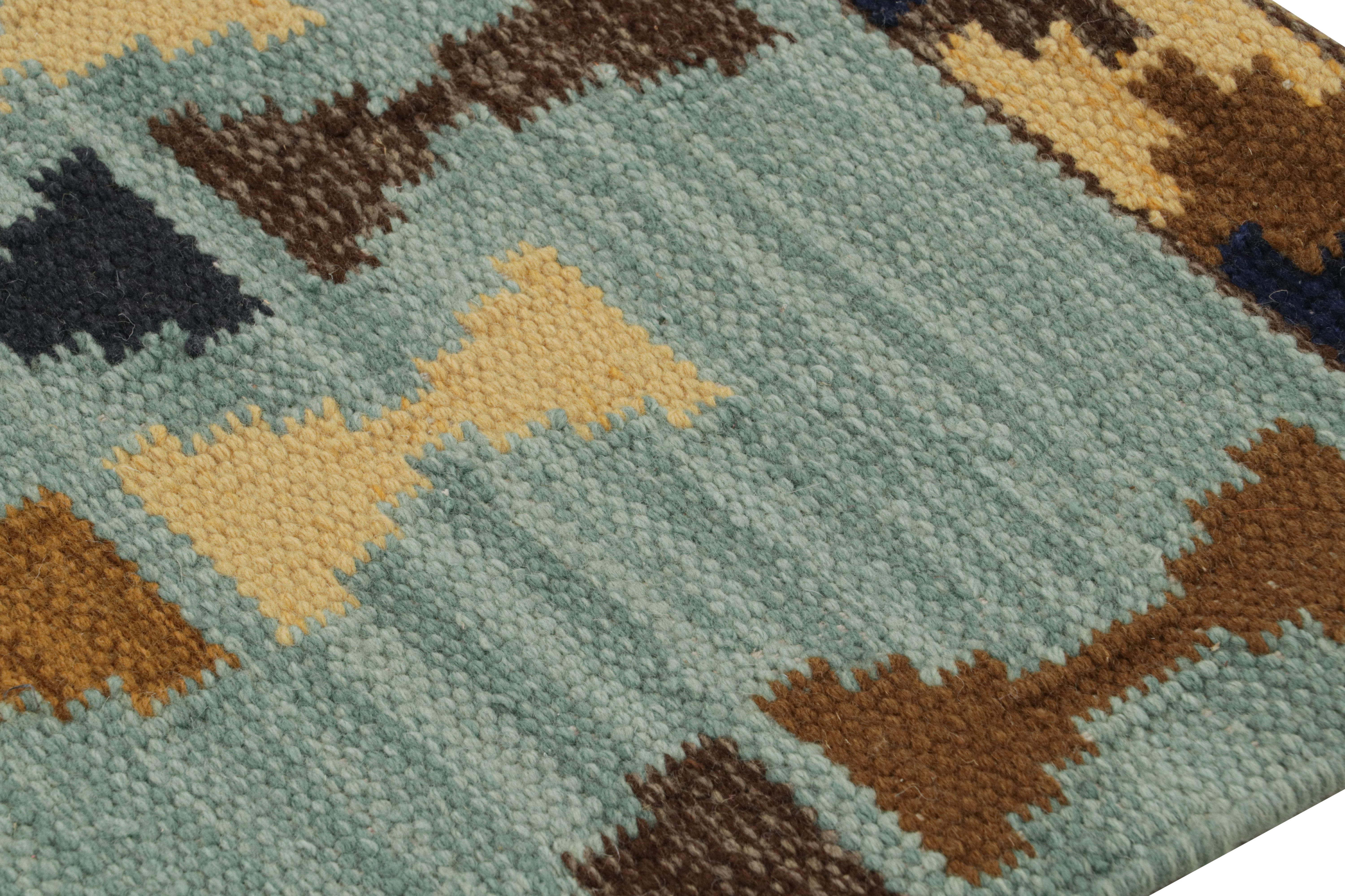 Rug & Kilim’s Scandinavian Style Rug in Blue with Beige-Brown Geometric Patterns In New Condition For Sale In Long Island City, NY