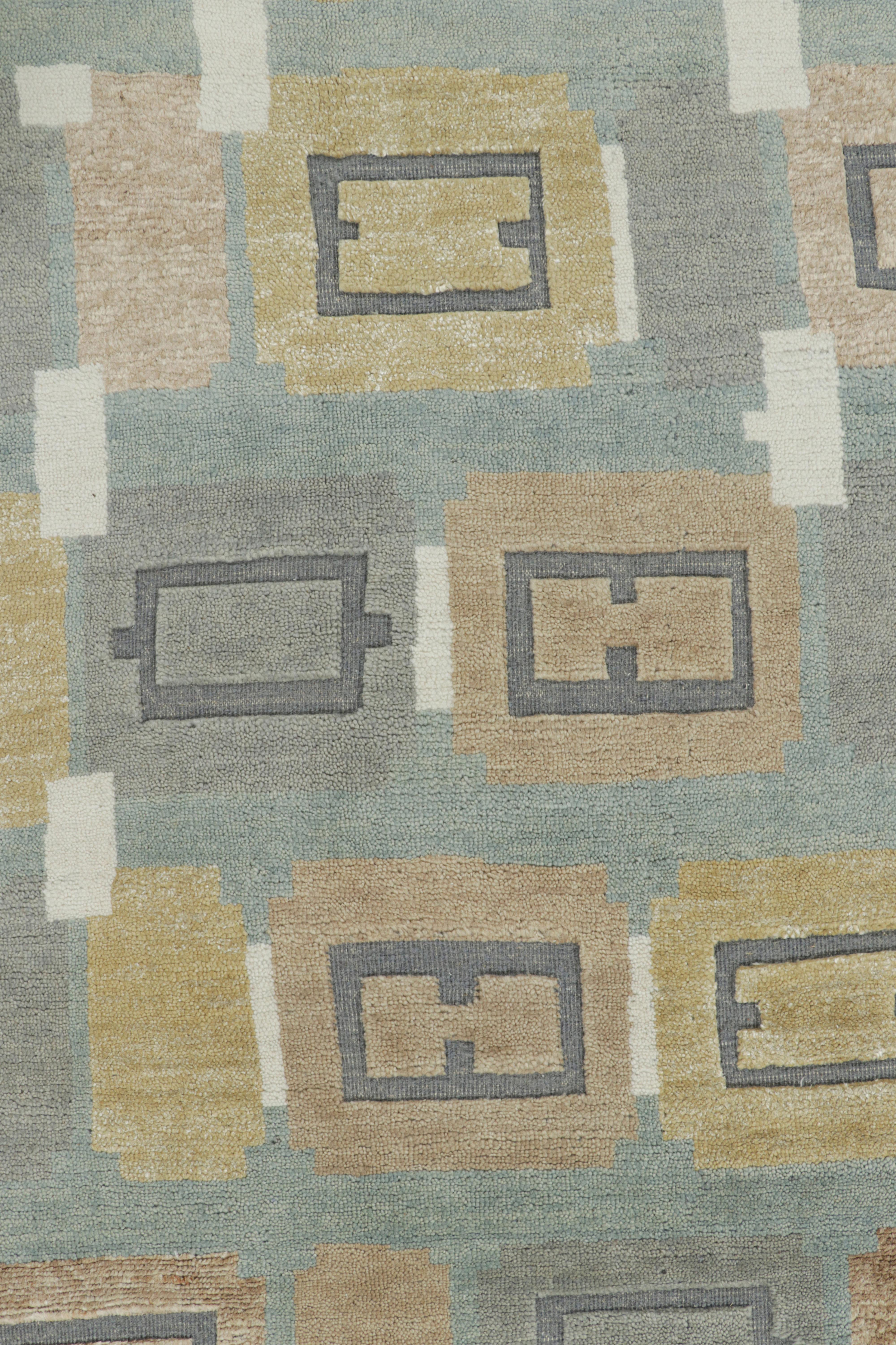 Rug & Kilim's Scandinavian Style Rug in Blue with Beige-Brown Geometric Patterns (tapis de style scandinave en bleu avec des motifs géométriques beige et marron) Neuf - En vente à Long Island City, NY