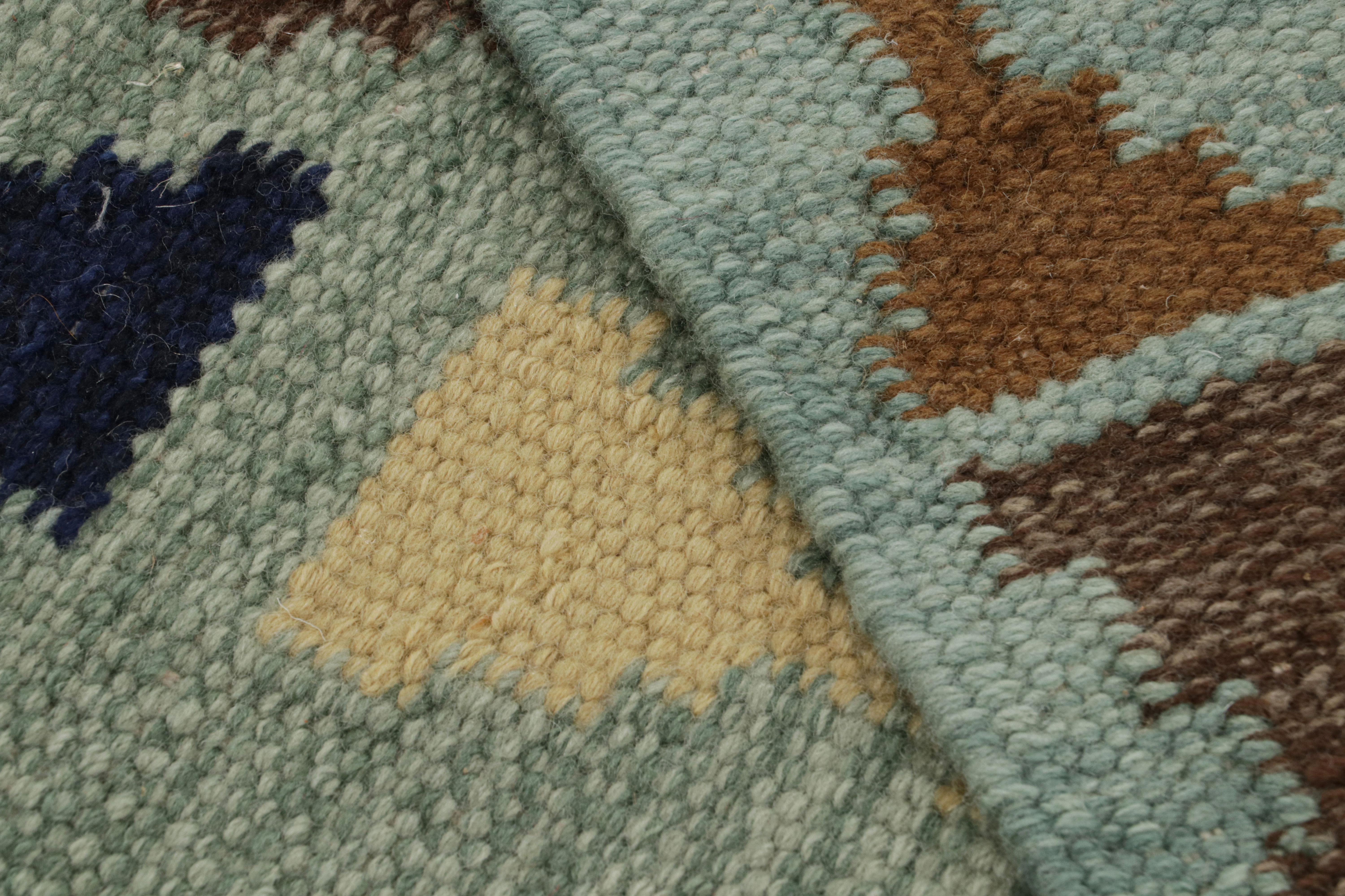 Contemporary Rug & Kilim’s Scandinavian Style Rug in Blue with Beige-Brown Geometric Patterns For Sale