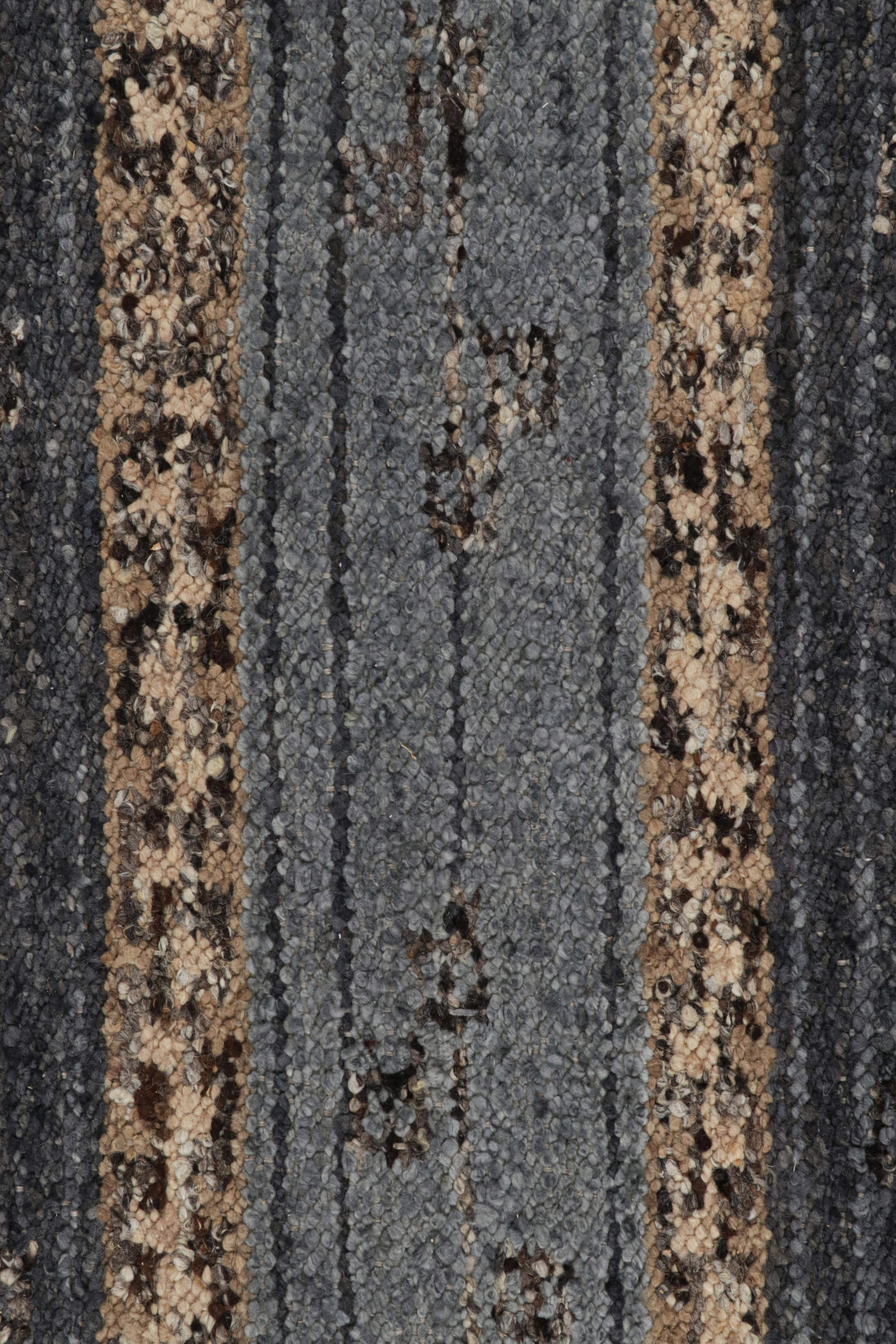 Modern Rug & Kilim’s Scandinavian Style Rug in Blue with Beige-Brown Stripes For Sale