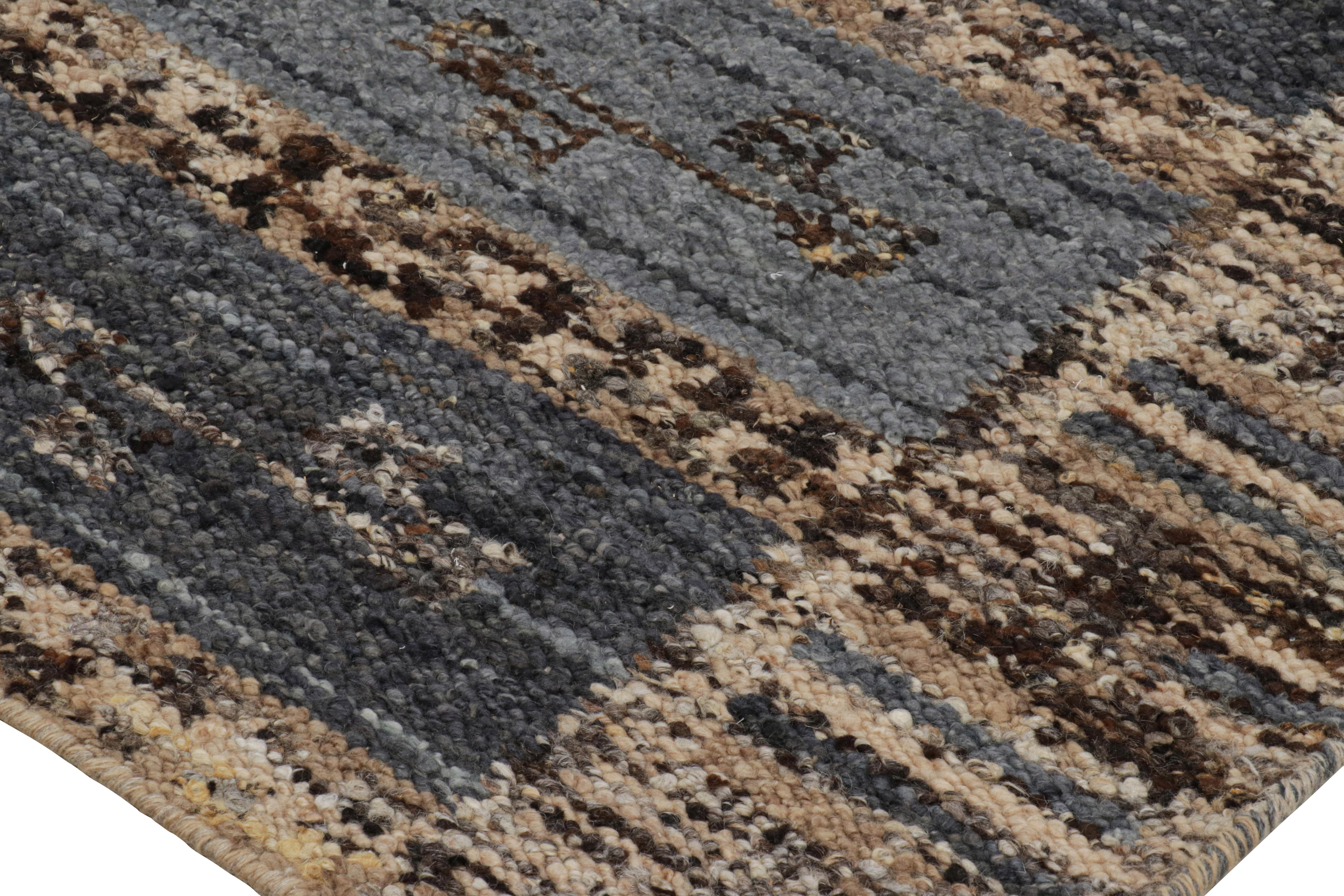Rug & Kilim - Tappeto in stile scandinavo in blu con strisce beige-marrone In condizioni Nuovo in vendita a Long Island City, NY