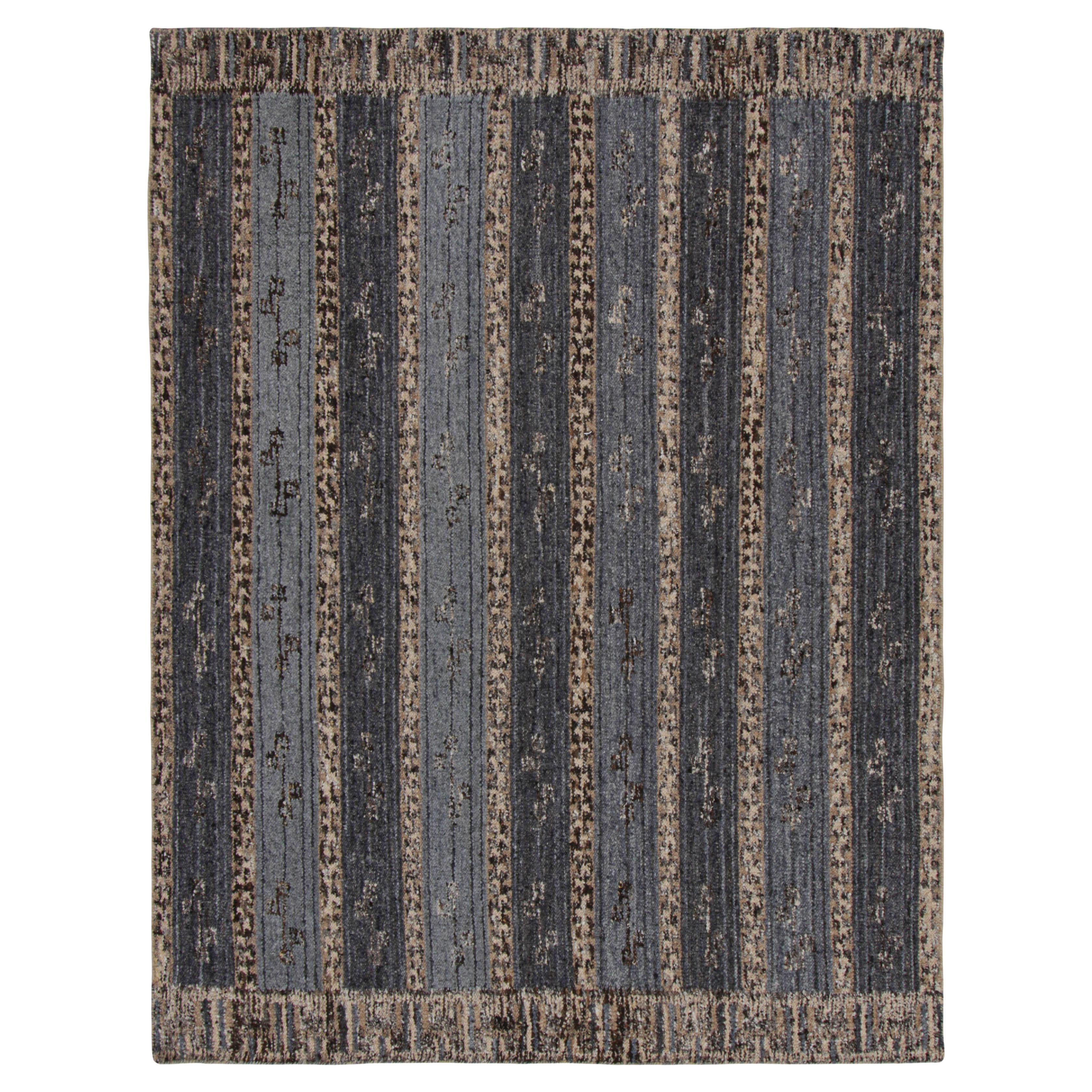 Rug & Kilim - Tappeto in stile scandinavo in blu con strisce beige-marrone